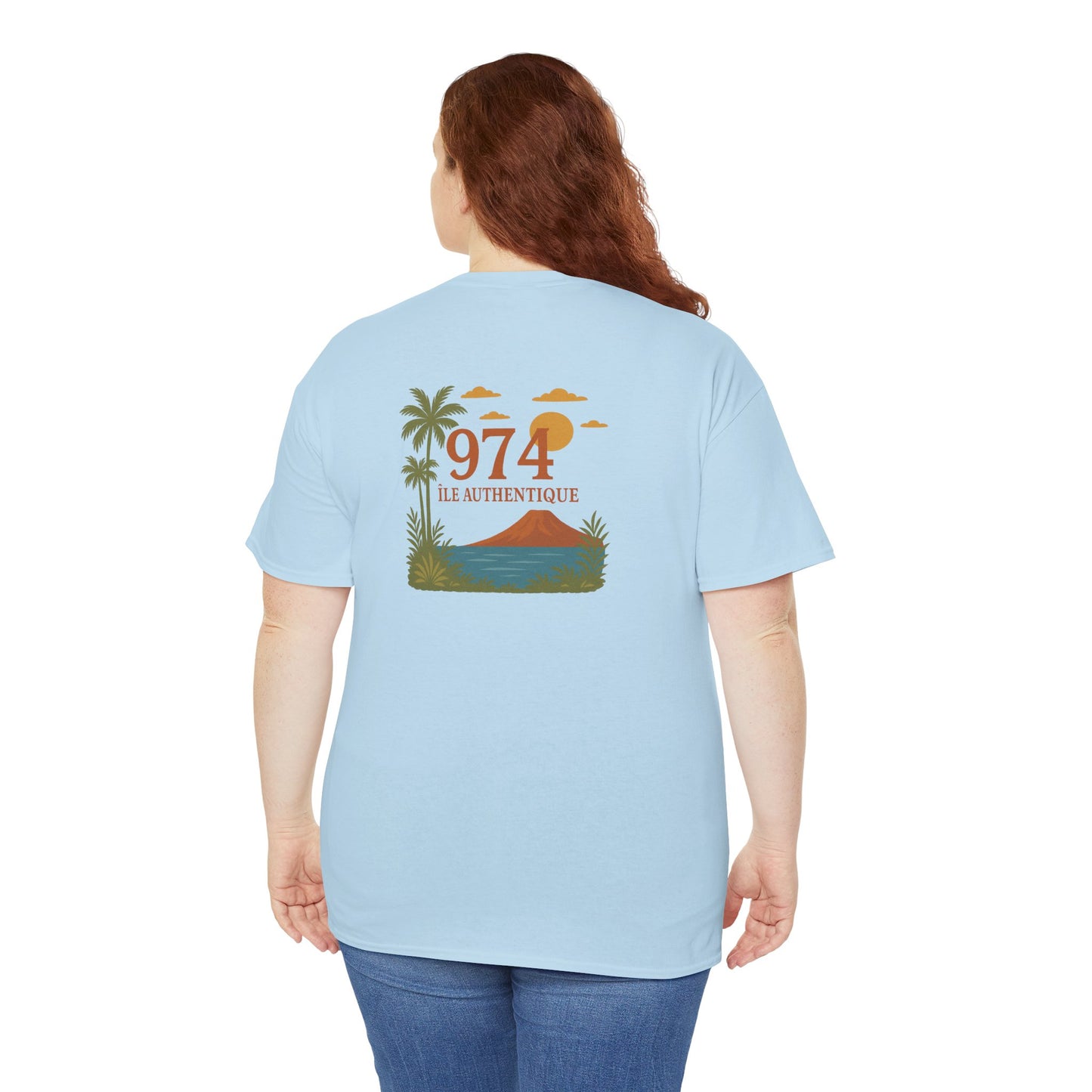 T-shirt "974 Île Authentique", Exotisme, Destination Île de La Réunion, Confort Coton, Sobre, Elégant, Souvenir Unique, Cadeau, Unisexe, Esprit Voyageur