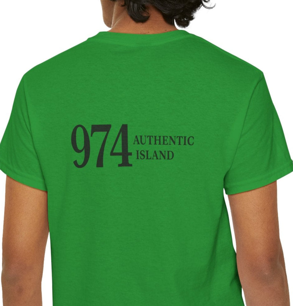 T-shirt "974 Île Authentique", Exotisme, Destination Île de La Réunion, Confort Coton, Sobre, Elégant, Souvenir Unique, Cadeau, Unisexe, Esprit Voyageur