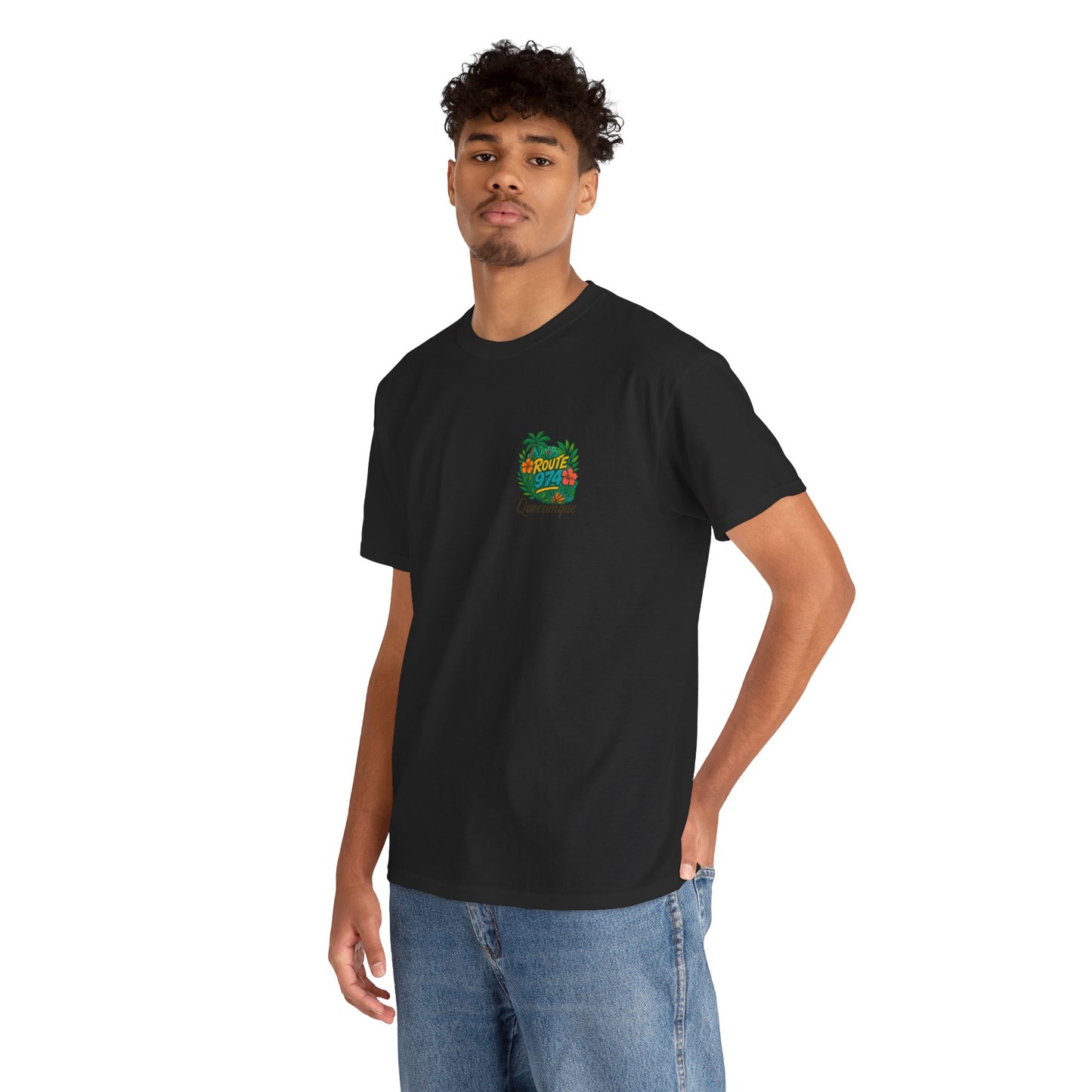 T-shirt "Route 974 Flore", Destination Île de La Réunion, Confort Coton, Sobre, Elégant, Souvenir Unique, Cadeau, Unisexe, Esprit Voyageur