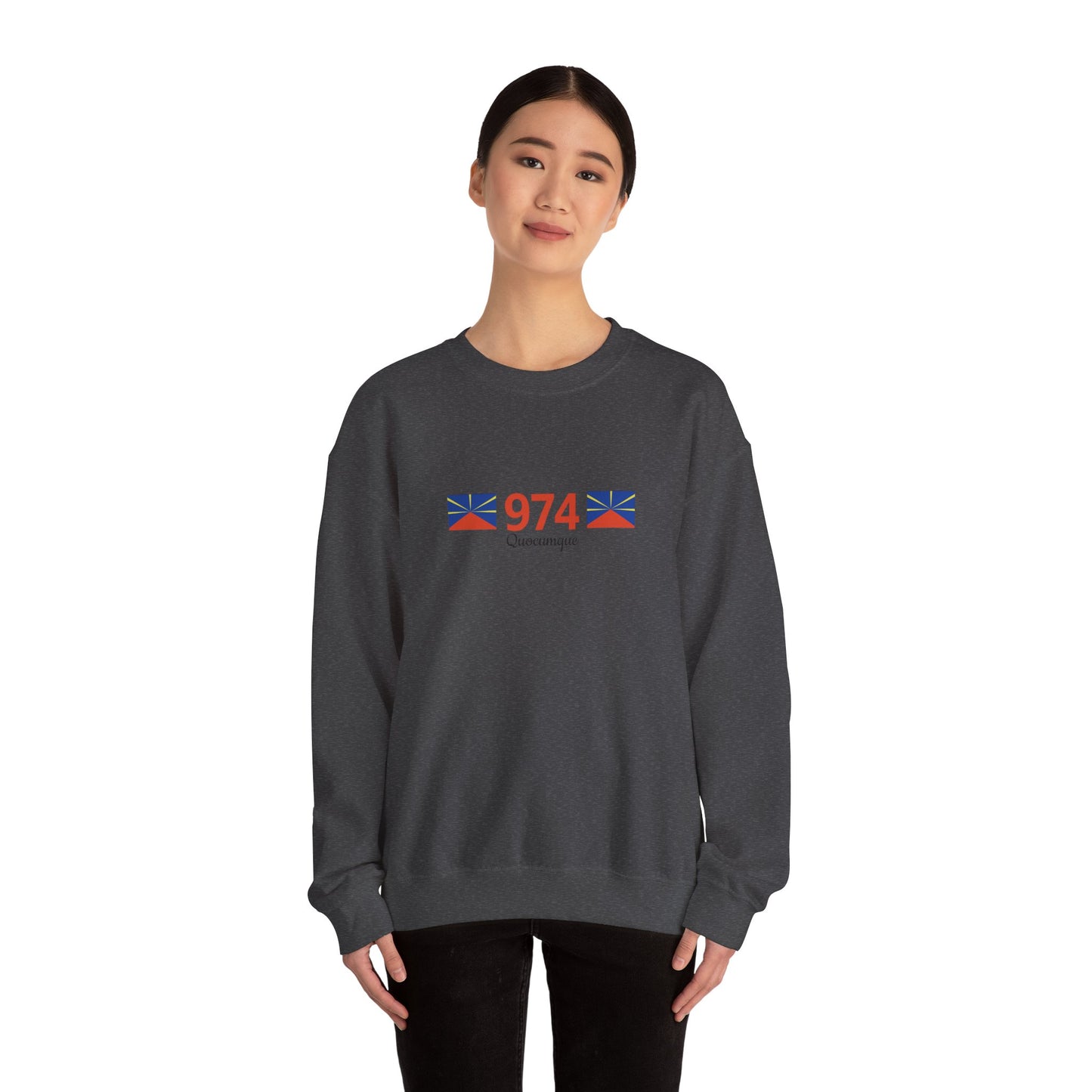 Sweat Quocumque "974", Exotique, Destination Île De La Réunion, Adulte, Homme, Femme, Sportive, Sportif, Décontracté, Drapeau Régional