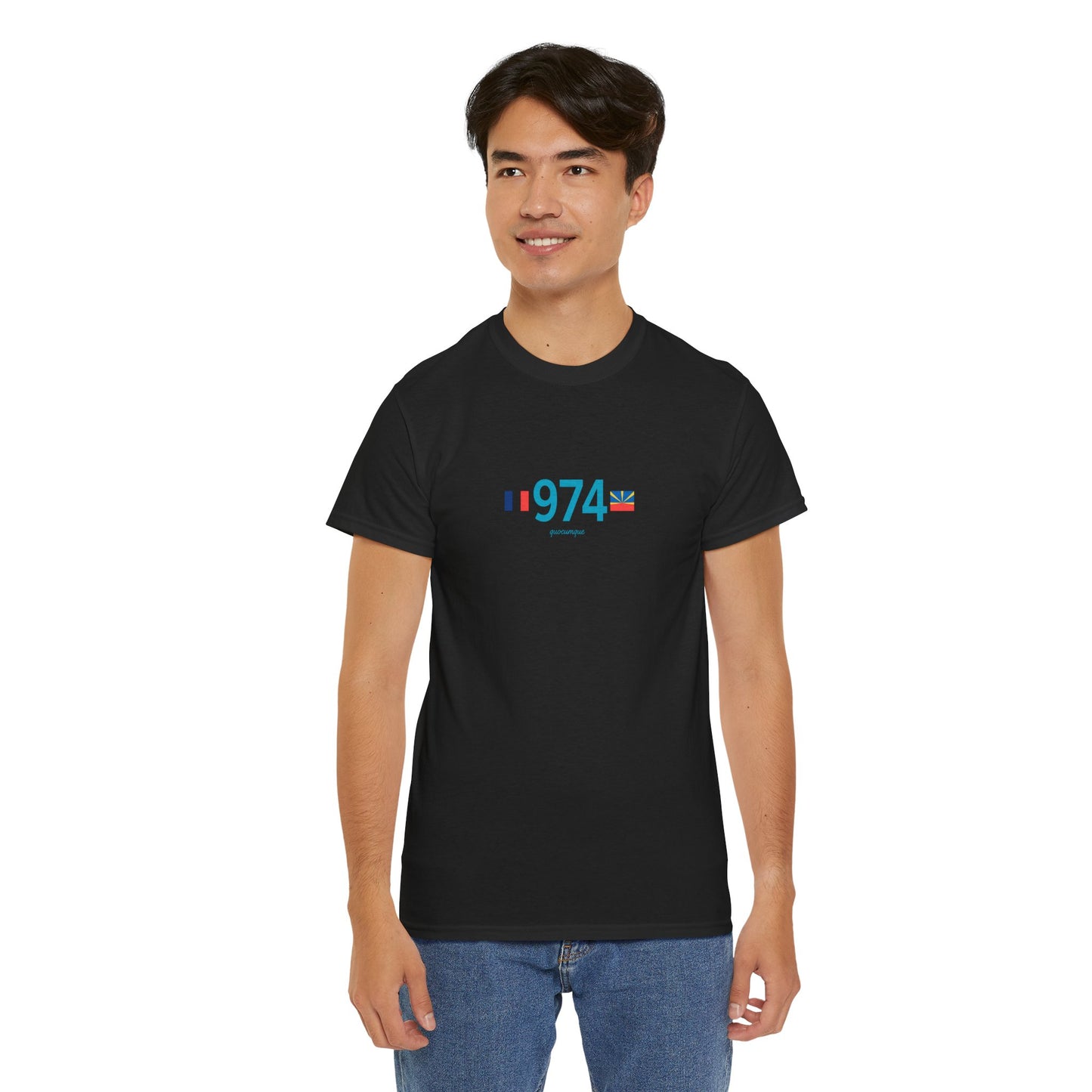 T-shirt "974 Drapeaux", Île de La Réunion, Confort Coton, Sobre, Elégant, Souvenir Unique, Cadeau, Unisexe, Esprit Voyageur