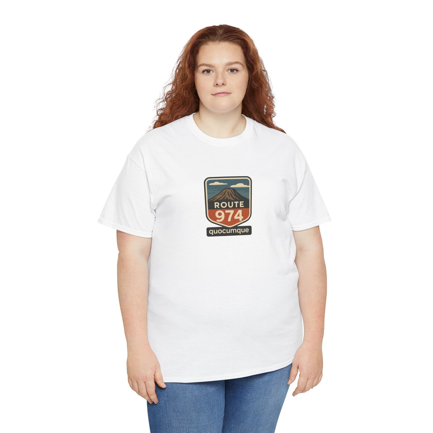 T-shirt "Route 974", Volcan, Exotisme, Destination Île de La Réunion, Confort Coton, Sobre, Elégant, Souvenir Unique, Cadeau, Unisexe, Esprit Voyageur