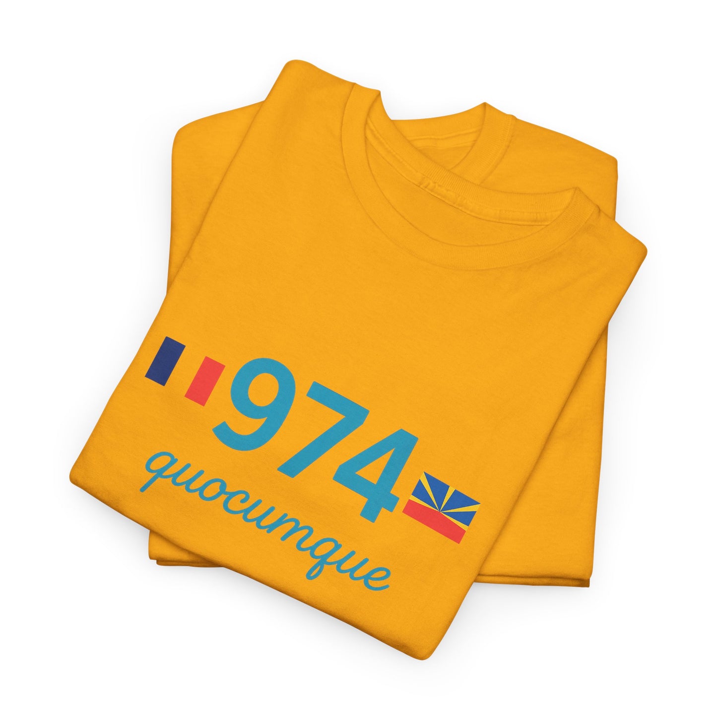 T-shirt "974 Drapeaux", Île de La Réunion, Confort Coton, Sobre, Elégant, Souvenir Unique, Cadeau, Unisexe, Esprit Voyageur