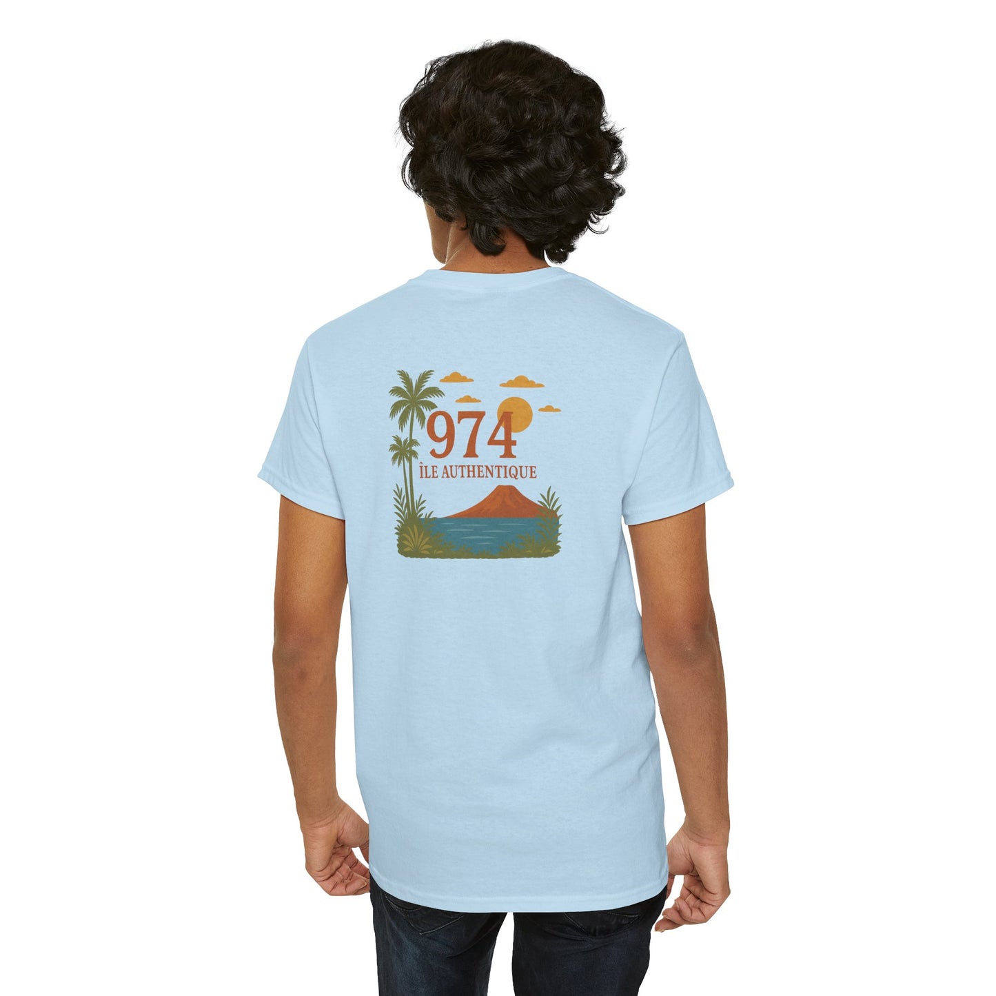 T-shirt "974 Île Authentique", Exotisme, Destination Île de La Réunion, Confort Coton, Sobre, Elégant, Souvenir Unique, Cadeau, Unisexe, Esprit Voyageur