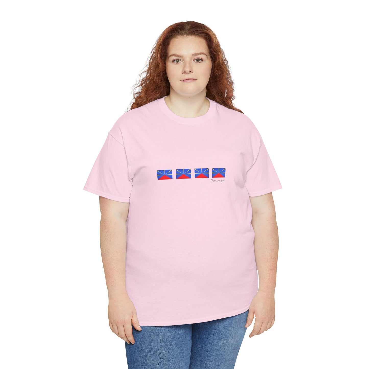 T-shirt "Drapeaux Île de La Réunion", Confort Coton, Sobre, Elégant, Souvenir Unique, Cadeau, Unisexe, Esprit Voyageur