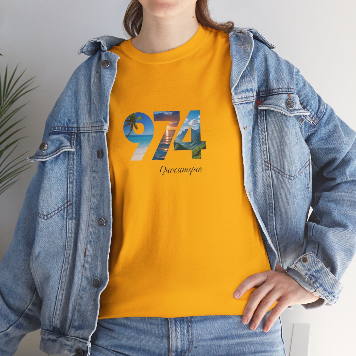 T-shirt "974", Île de La Réunion, Confort Coton, Sobre, Elégant, Souvenir Unique, Cadeau, Unisexe, Esprit Voyageur