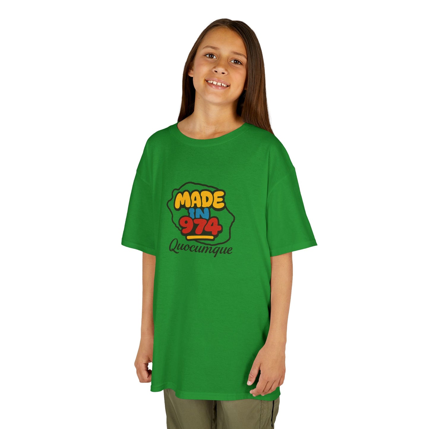 T-shirt "Made in 974", Île de La Réunion, Douceur Coton, Pour les enfants de 5-6 ans( Taille XS), Pour les 7-8 ans( taille S), Pour les 9-10 ans( taille M), Pour les 11-12 ans( taille L), Pour les 13-14 ans( taille XLS)