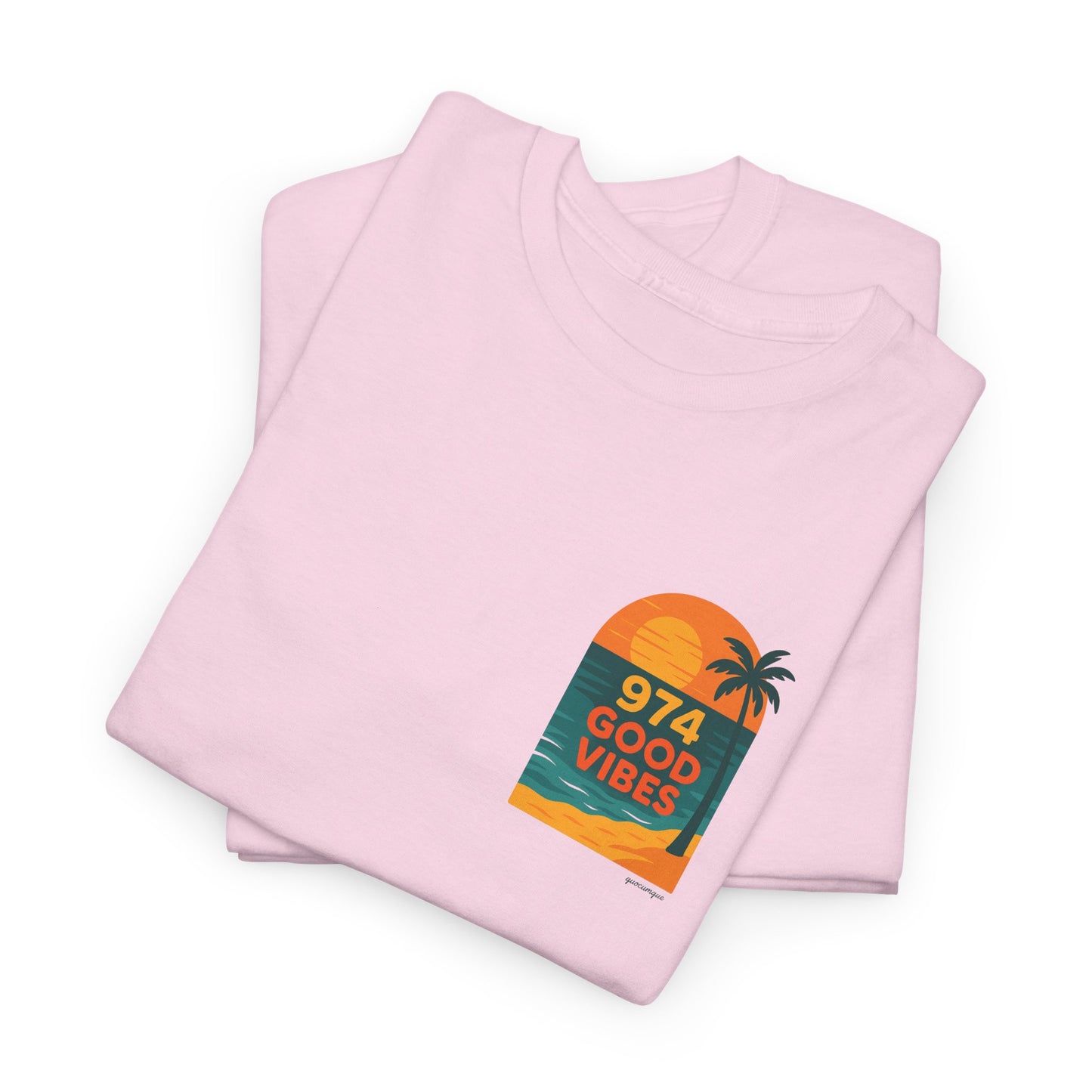 T-shirt "Good Vibes", Île de La Réunion, Confort Coton, Sobre, Elégant, Souvenir Unique, Cadeau, Unisexe, Esprit Voyageur, Adulte