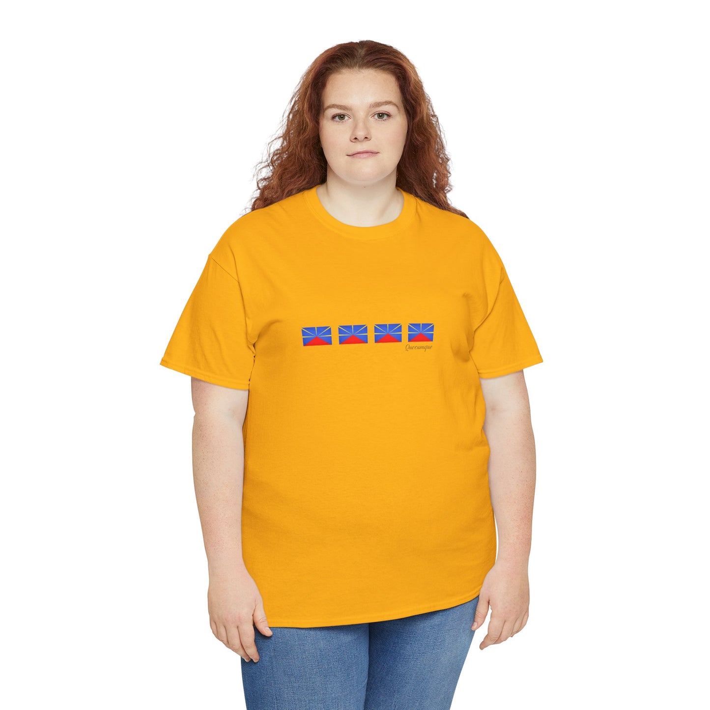 T-shirt "Drapeaux Île de La Réunion", Confort Coton, Sobre, Elégant, Souvenir Unique, Cadeau, Unisexe, Esprit Voyageur