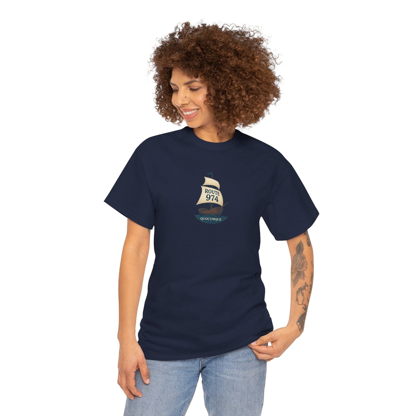 T-shirt "Route 974", Voile, Exotisme, Destination Île de La Réunion, Confort Coton, Sobre, Elégant, Souvenir Unique, Cadeau, Unisexe, Esprit Voyageur