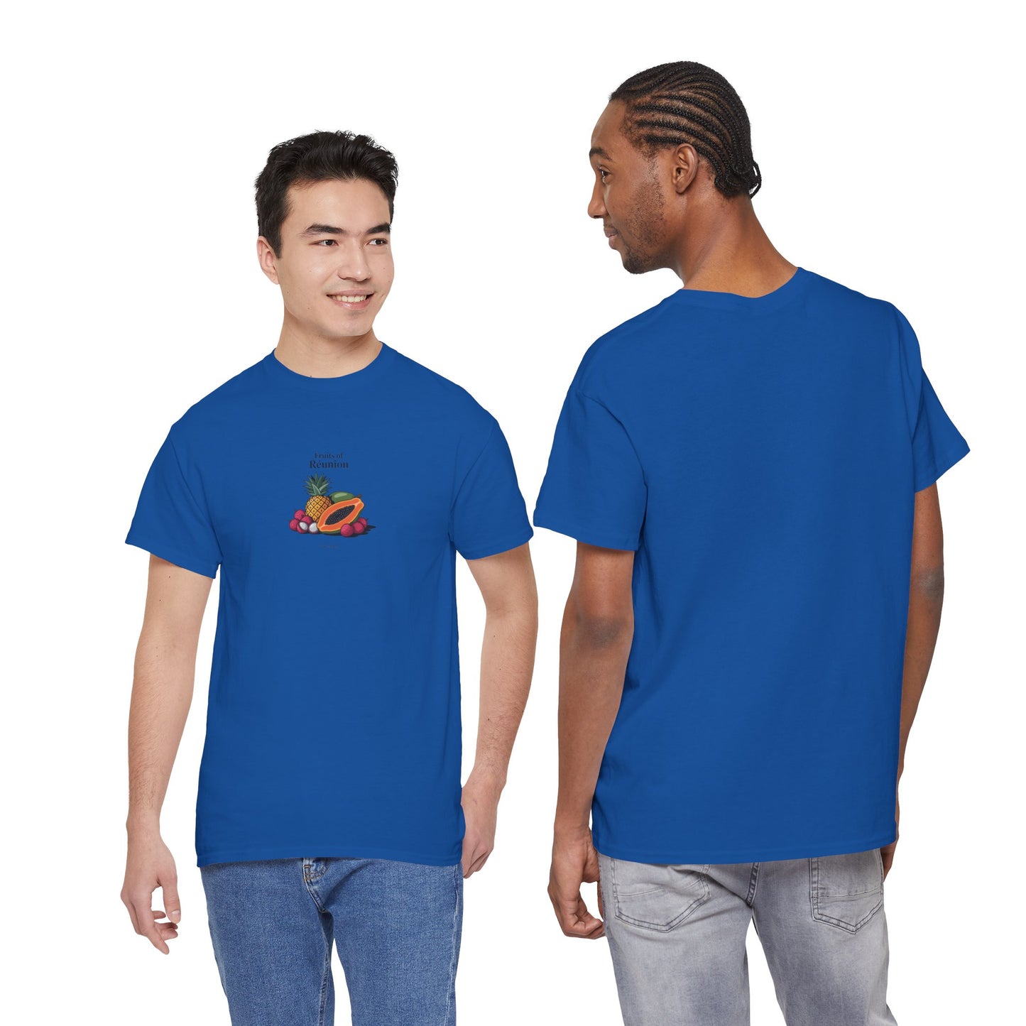 T-shirt "Fruits of Réunion", Île de La Réunion, Confort Coton, Sobre, Elégant, Souvenir Unique, Cadeau, Unisexe, Esprit Voyageur