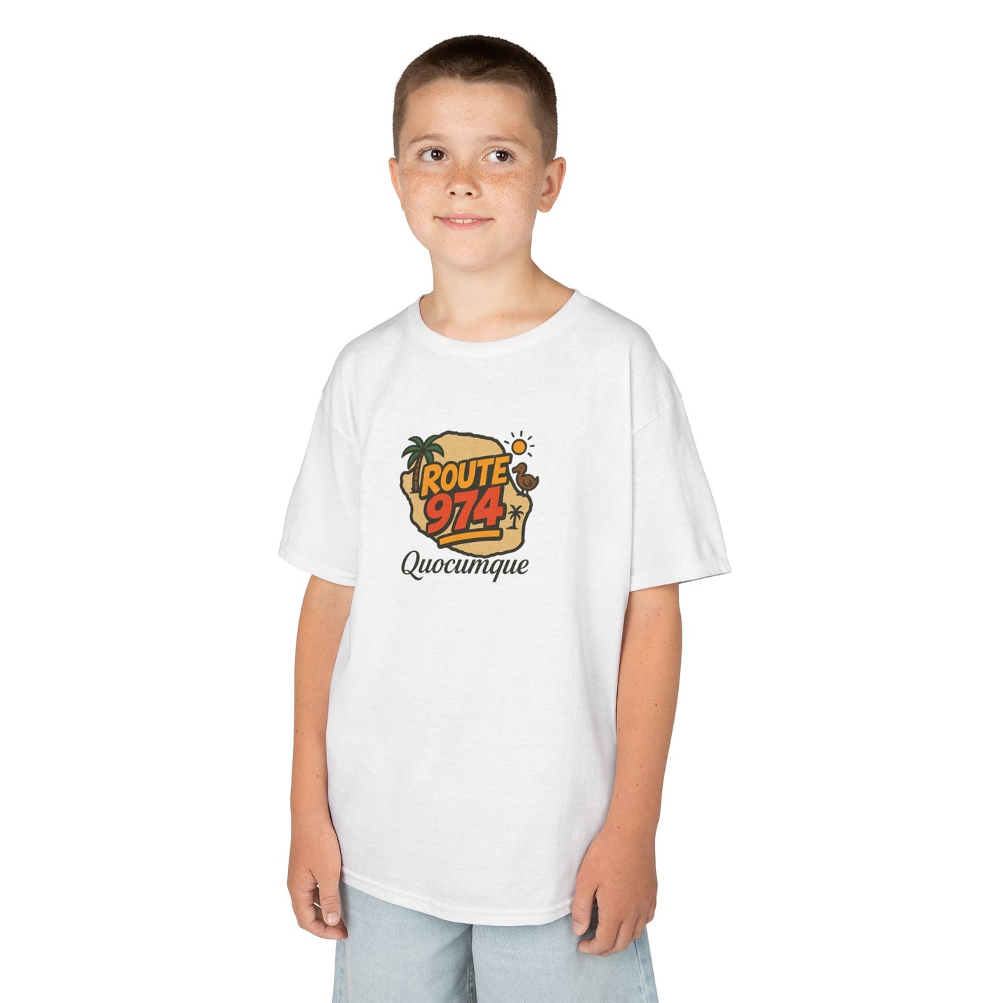 T-shirt "Route 974", Île de La Réunion, Douceur Coton, Pour les enfants de 5-6 ans( Taille XS), Pour les 7-8 ans( taille S), Pour les 9-10 ans( taille M), Pour les 11-12 ans( taille L), Pour les 13-14 ans( taille XLS)