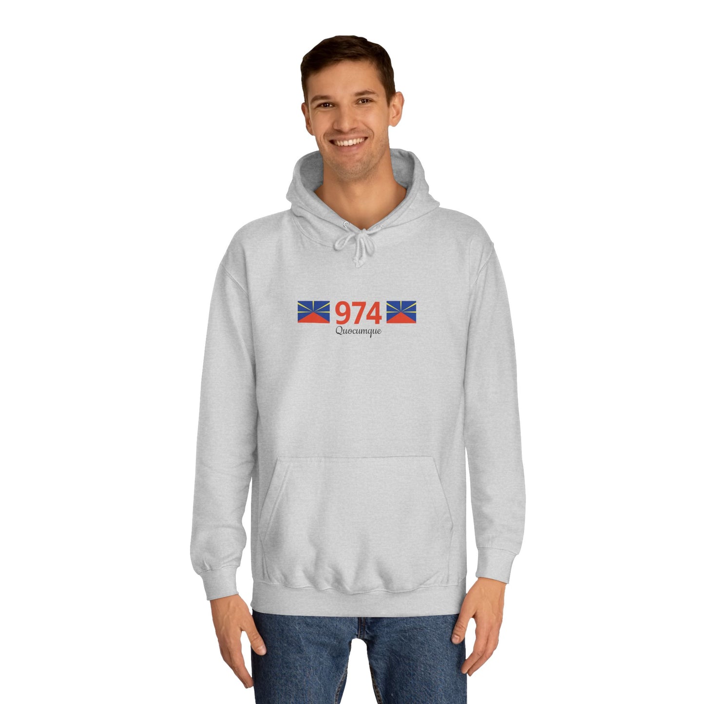 Sweat à Capuche "974" pour Adulte, Hoodie, Unisexe, Élégance, Sobriété, Homme, Femme, Indicatif Réunion, Drapeau Local