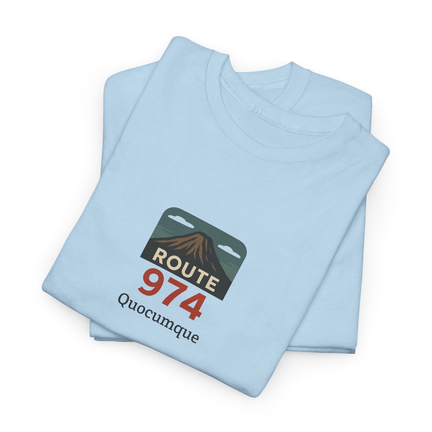 T-shirt "Route 974", Volcan, Exotisme, Destination Île de La Réunion, Confort Coton, Sobre, Elégant, Souvenir Unique, Cadeau, Unisexe, Esprit Voyageur