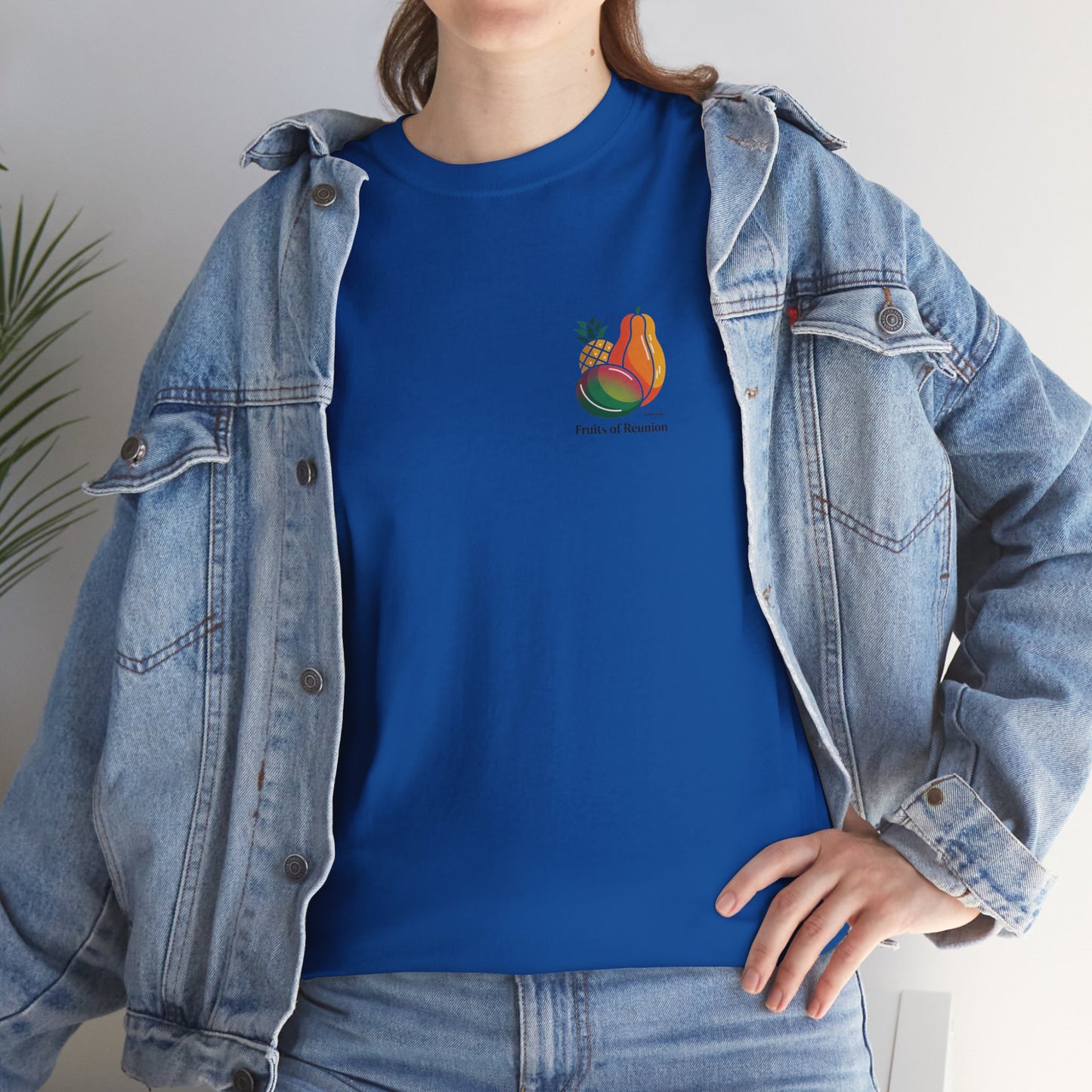 T-shirt "Fruits of Réunion", Île de La Réunion, Confort Coton, Sobre, Elégant, Souvenir Unique, Cadeau, Unisexe, Esprit Voyageur