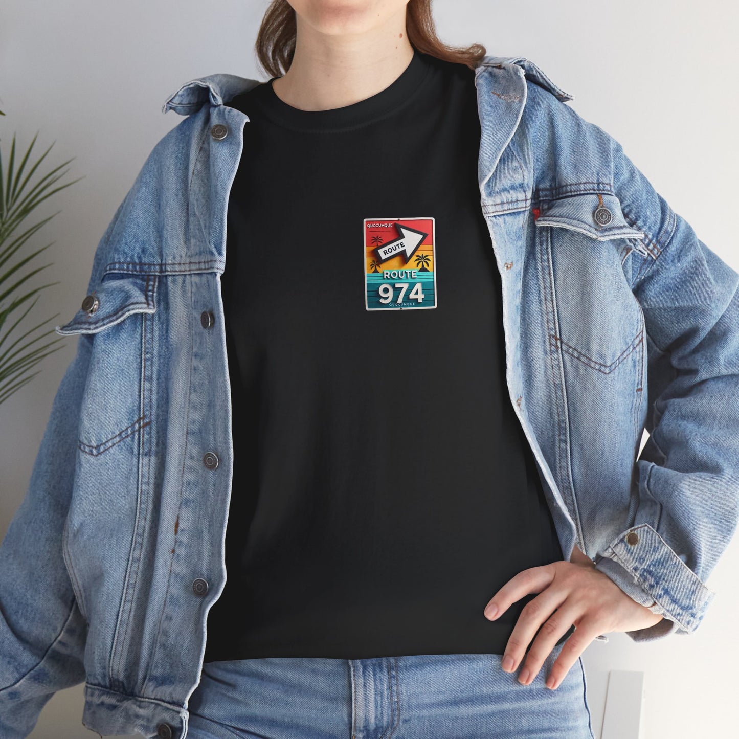 T-shirt "Route 974", Destination île de La Réunion, Confort Coton, Sobre, Elégant, Souvenir Unique, Cadeau, Unisexe, Esprit Voyageur