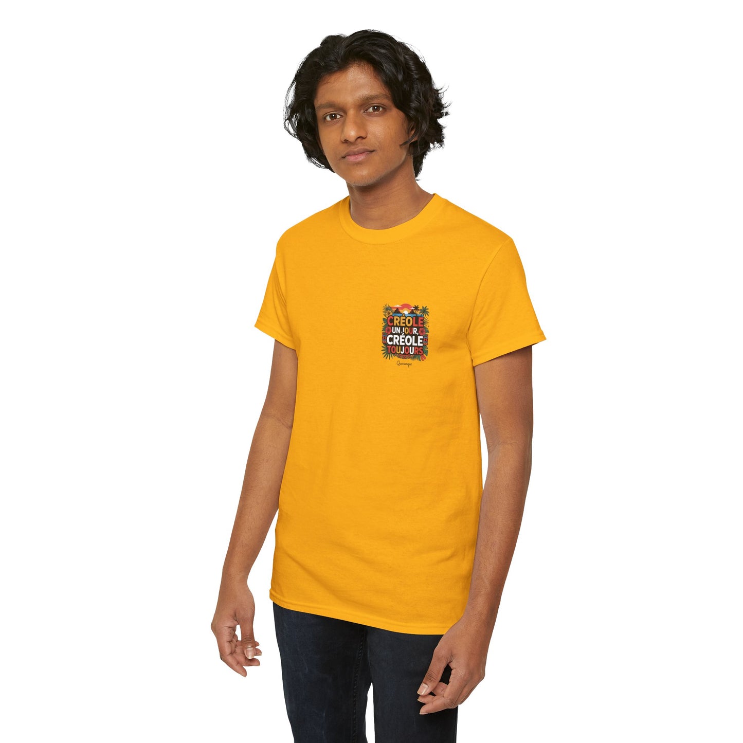 T-shirt Quocumque "Créole" Île de La Réunion", Confort Coton, Sobre, Elégant, Souvenir Unique, Cadeau, Unisexe, Esprit Voyageur