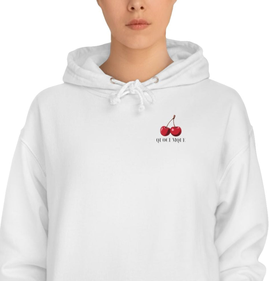 Sweat à Capuche Quocumque "Cerises",  Hoodie, Unisexe, élégance, sobriété, Adulte, Homme, Femme, Sportif, Fruit Rouge