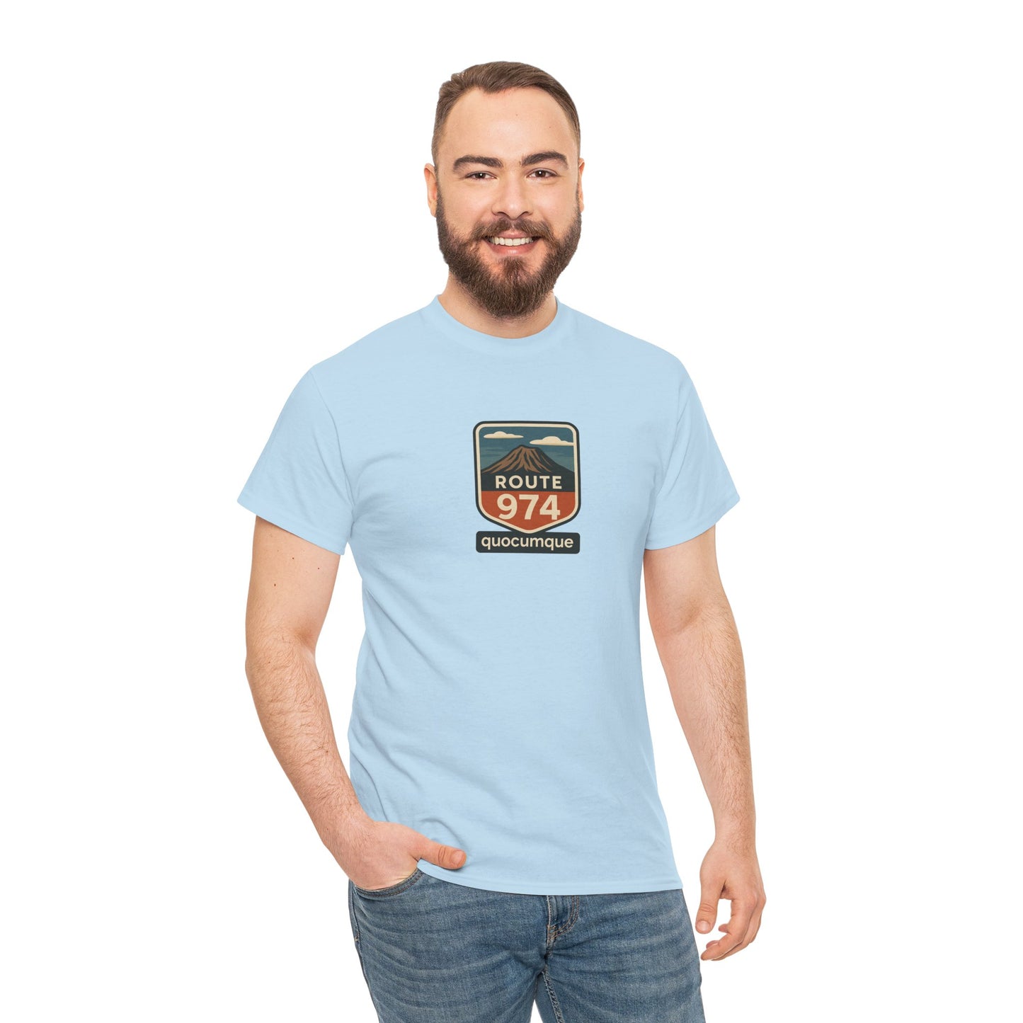T-shirt "Route 974", Volcan, Exotisme, Destination Île de La Réunion, Confort Coton, Sobre, Elégant, Souvenir Unique, Cadeau, Unisexe, Esprit Voyageur