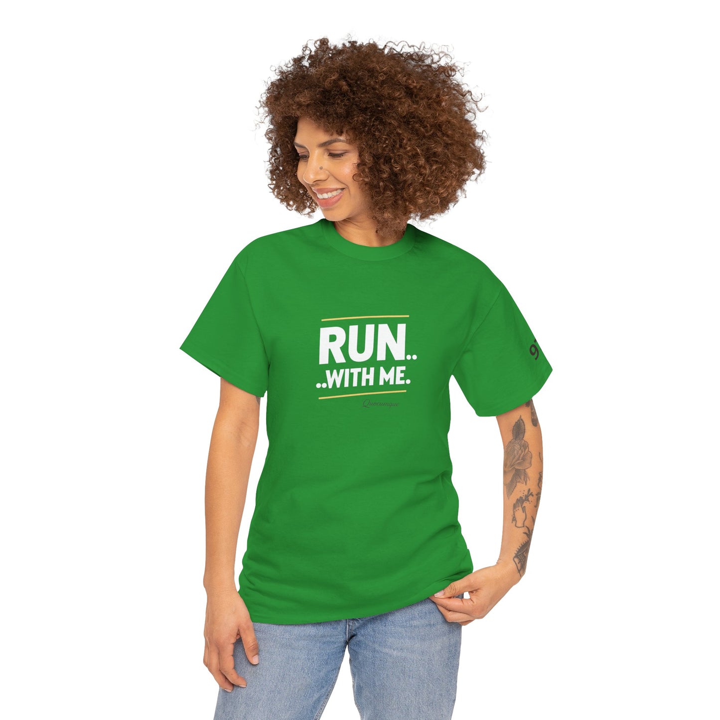 T-shirt Quocumque "RUN With me ", Île de La Réunion", Confort Coton, Sobre, Elégant, Souvenir Unique, Cadeau, Unisexe, Esprit Voyageur