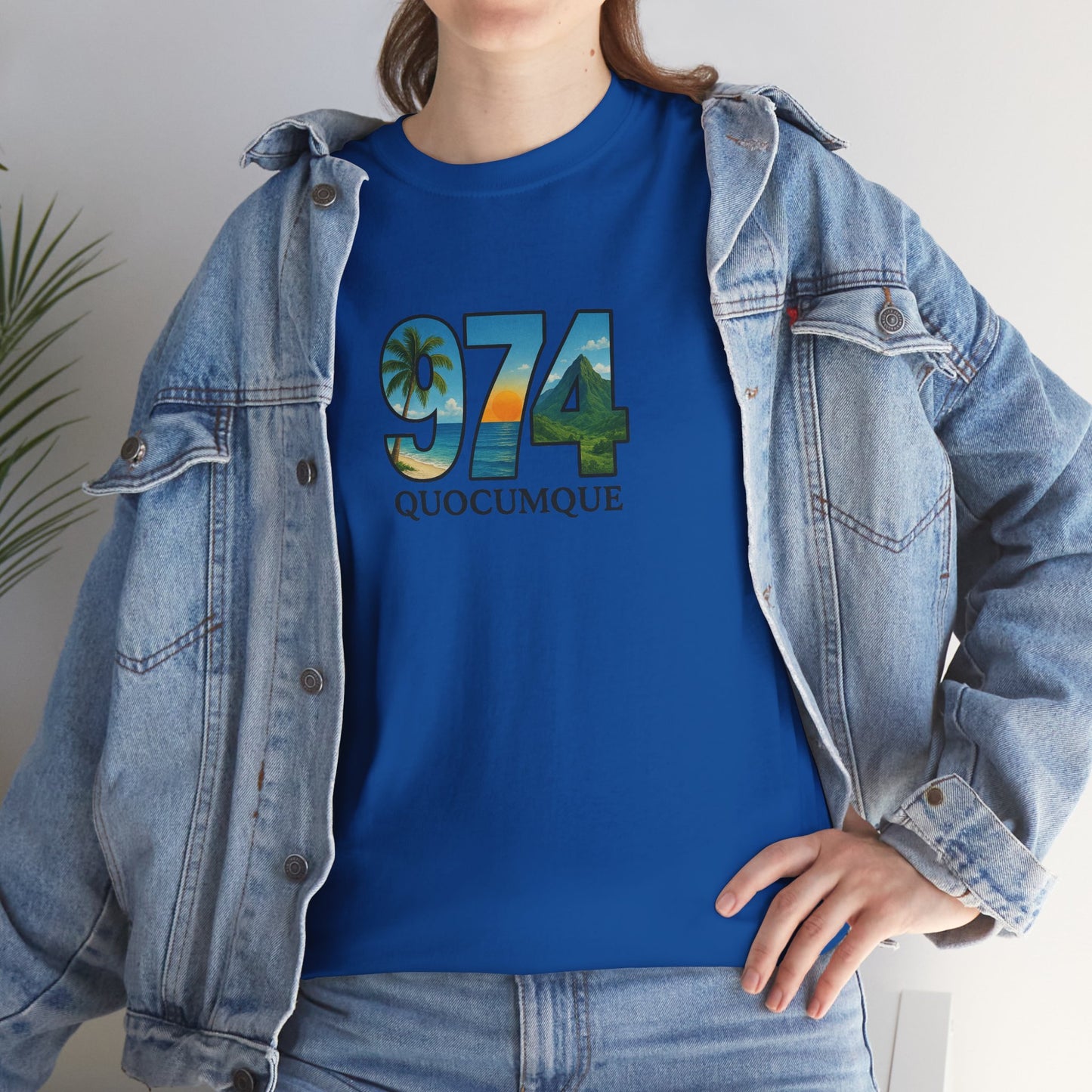 T-shirt "974", Île de La Réunion, Confort Coton, Sobre, Elégant, Souvenir Unique, Cadeau, Unisexe, Esprit Voyageur