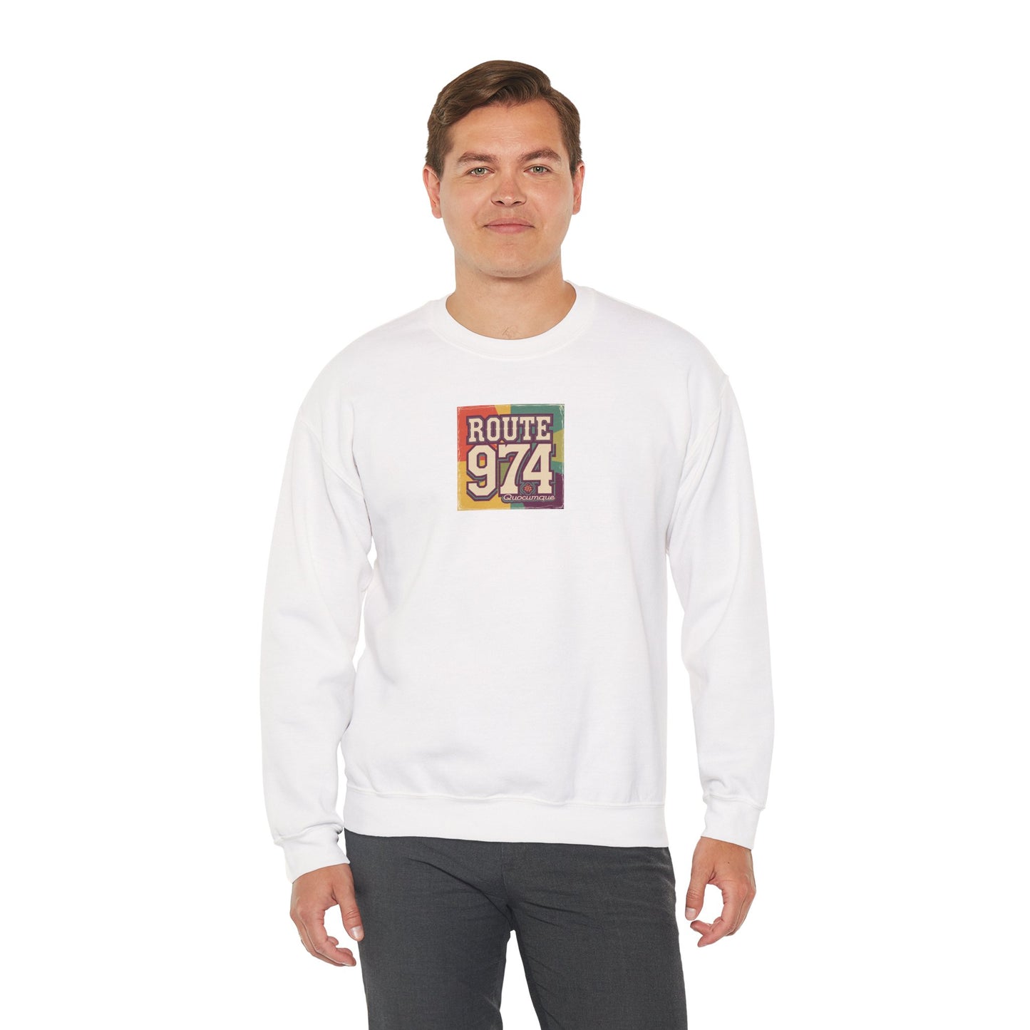 Sweat-Shirt Quocumque "Route 974", Période Hippies, Destination l'Île De La Réunion, Adulte, Homme, Femme, Sportive, Sportif, Décontracté, Élégant, Classique,