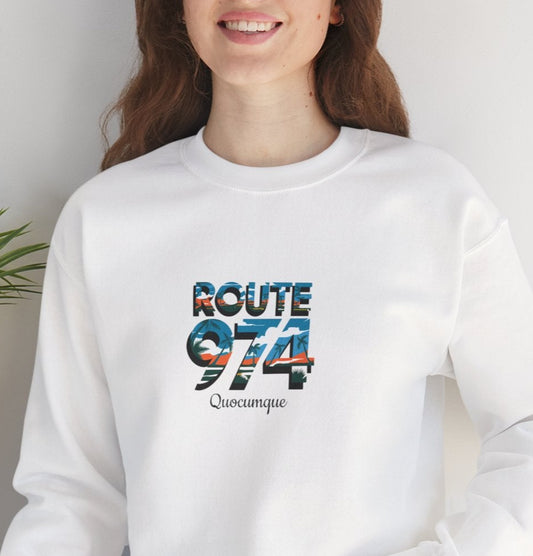 Sweat-Shirt Quocumque "Route 974", Exotique, Destination l'Île De La Réunion, Adulte, Homme, Femme, Sportive, Sportif, Décontracté, Élégant, Classique,