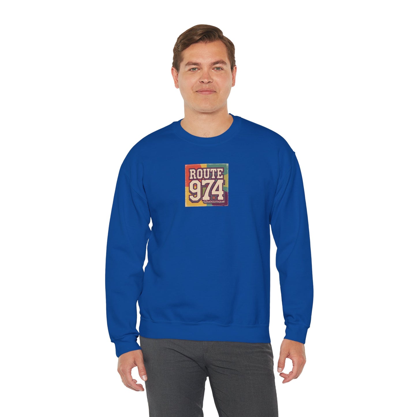 Sweat-Shirt Quocumque "Route 974", Période Hippies, Destination l'Île De La Réunion, Adulte, Homme, Femme, Sportive, Sportif, Décontracté, Élégant, Classique,