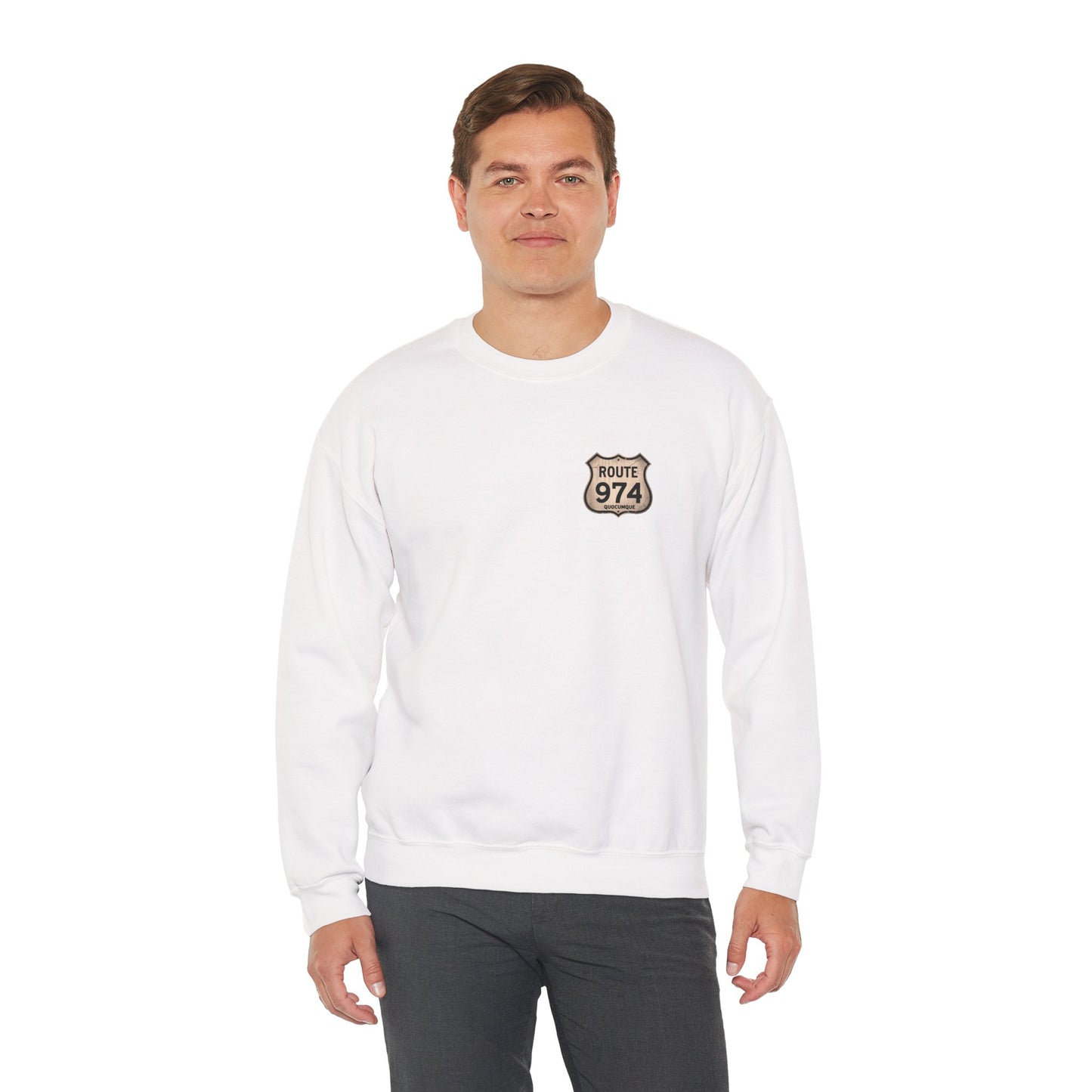 Sweat-Shirt Quocumque "Route 974", Destination l'Île De La Réunion, Adulte, Homme, Femme, Sportive, Sportif, Décontracté, Élégant, Classique,