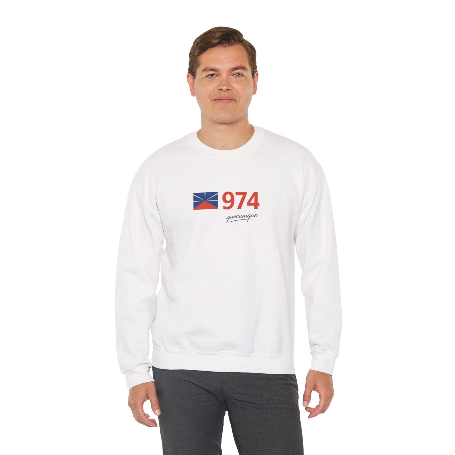 Copy of Sweat Quocumque "974 drapeau", Exotique, Destination Île De La Réunion, Adulte, Homme, Femme, Sportive, Sportif, Décontracté, Drapeau Régional