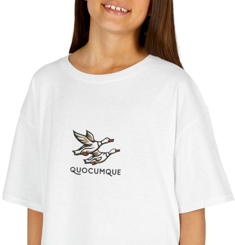 T-shirt Quocumque, Canards,  Douceur Coton, Pour les enfants de 5-6 ans( Taille XS), Pour les 7-8 ans( taille S), Pour les 9-10 ans( taille M), Pour les 11-12 ans( taille L), Pour les 13-14 ans( taille XL)