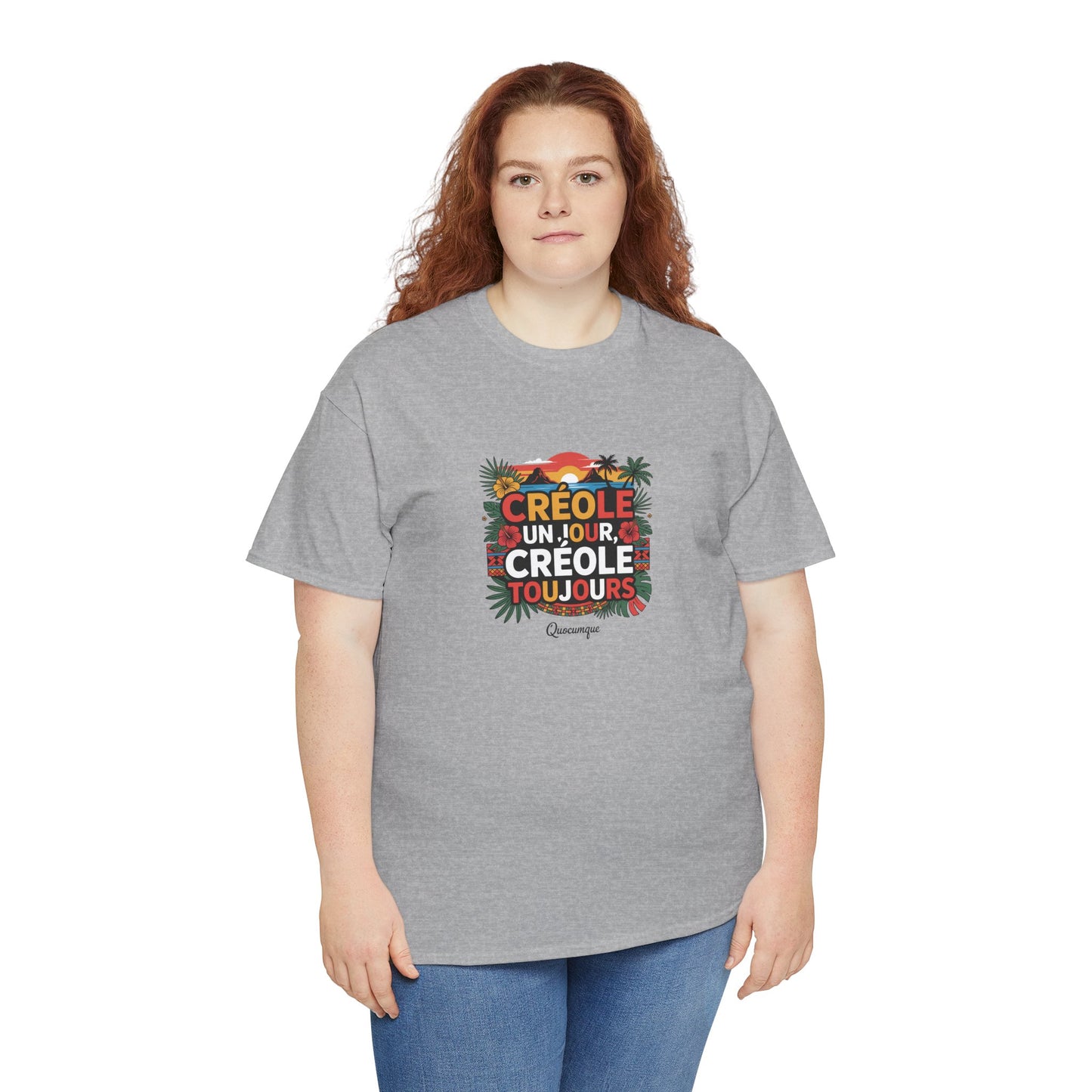 T-shirt Quocumque "Créole" Île de La Réunion", Confort Coton, Sobre, Elégant, Souvenir Unique, Cadeau, Unisexe, Esprit Voyageur
