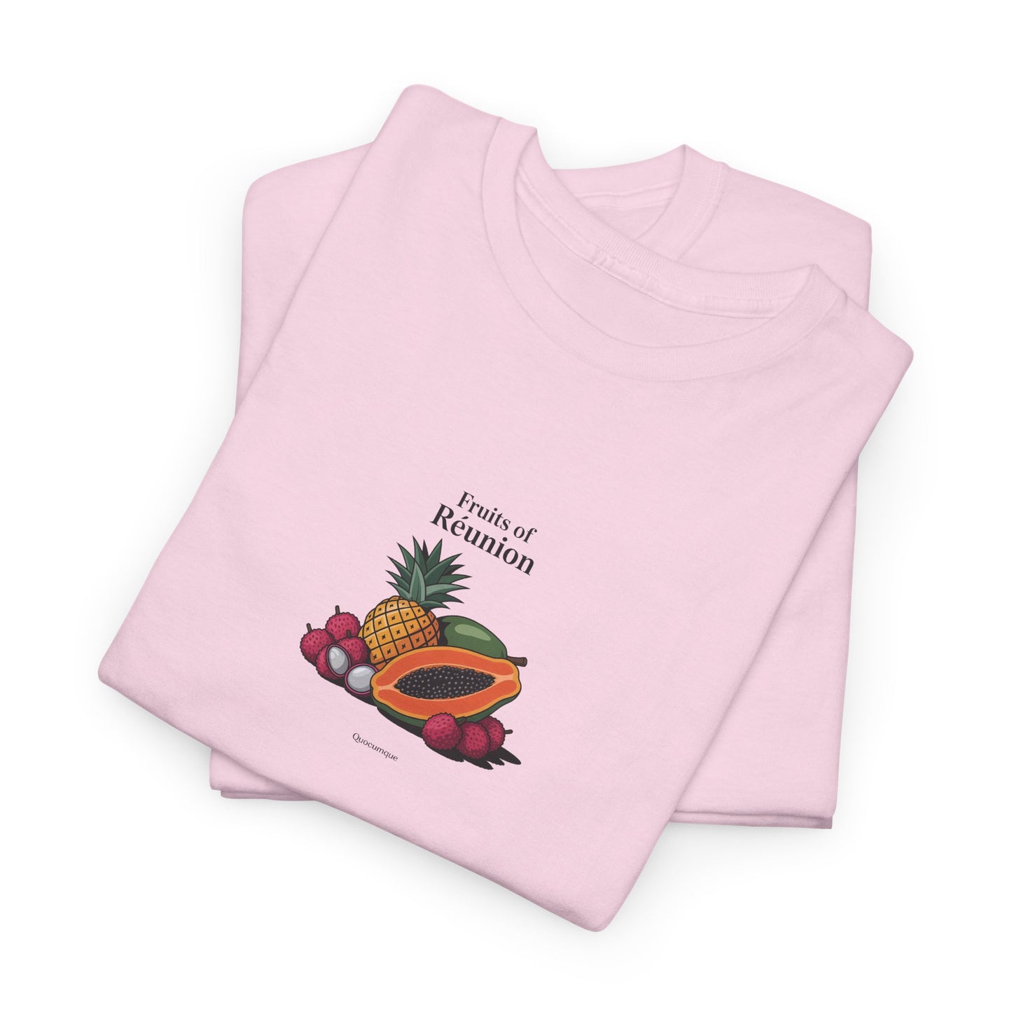 T-shirt "Fruits of Réunion", Île de La Réunion, Confort Coton, Sobre, Elégant, Souvenir Unique, Cadeau, Unisexe, Esprit Voyageur