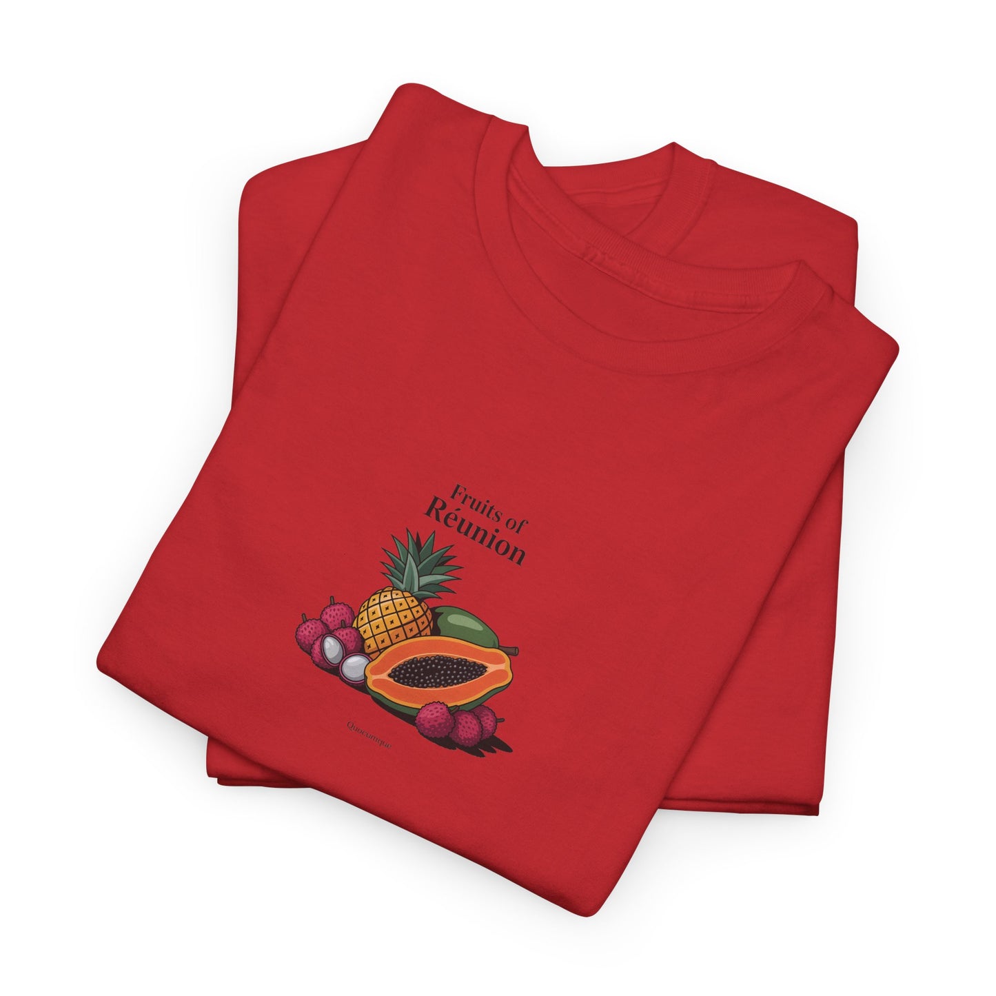 T-shirt "Fruits of Réunion", Île de La Réunion, Confort Coton, Sobre, Elégant, Souvenir Unique, Cadeau, Unisexe, Esprit Voyageur