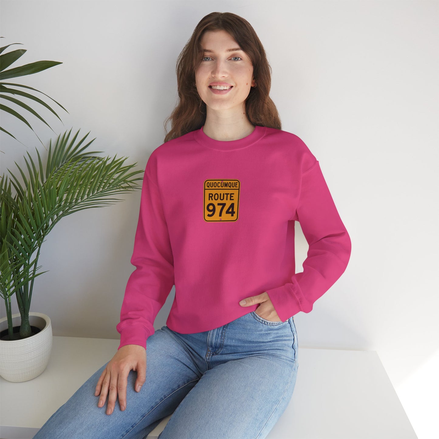Sweat-Shirt Quocumque "Route 974", Destination l'Île De La Réunion, Adulte, Homme, Femme, Sportive, Sportif, Décontracté, Élégant, Classique,