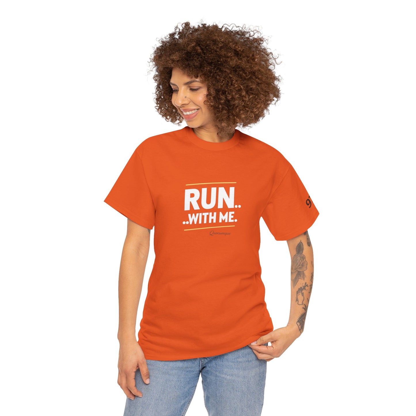 T-shirt Quocumque "RUN With me ", Île de La Réunion", Confort Coton, Sobre, Elégant, Souvenir Unique, Cadeau, Unisexe, Esprit Voyageur