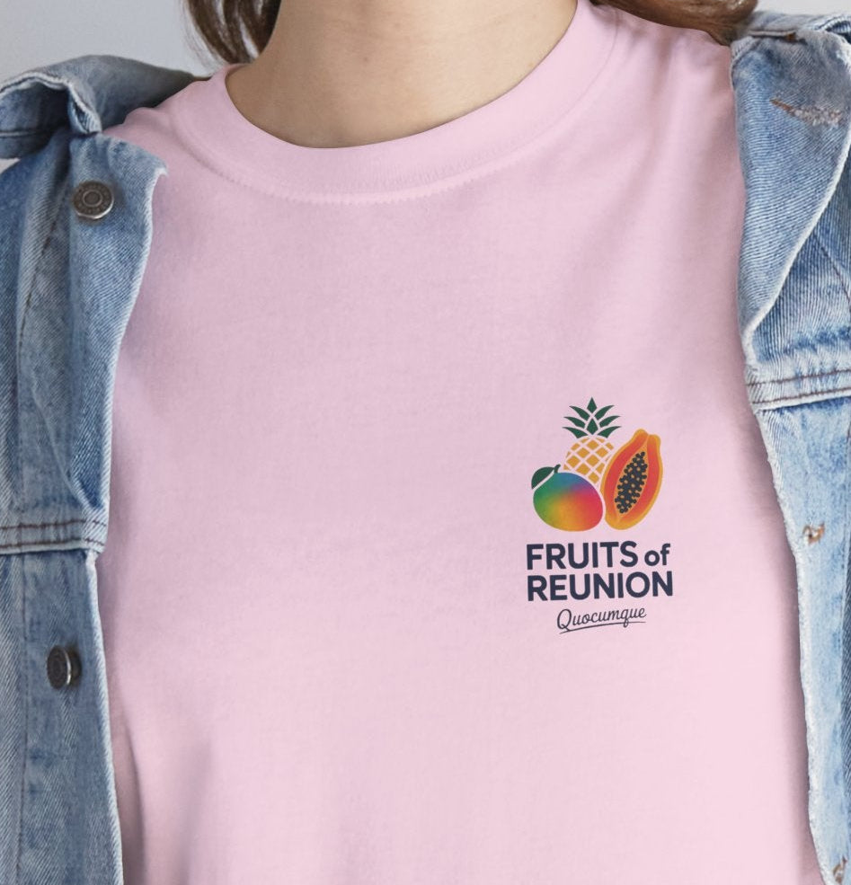 T-shirt "Fruits of Réunion", Île de La Réunion, Confort Coton, Sobre, Elégant, Souvenir Unique, Cadeau, Unisexe, Esprit Voyageur