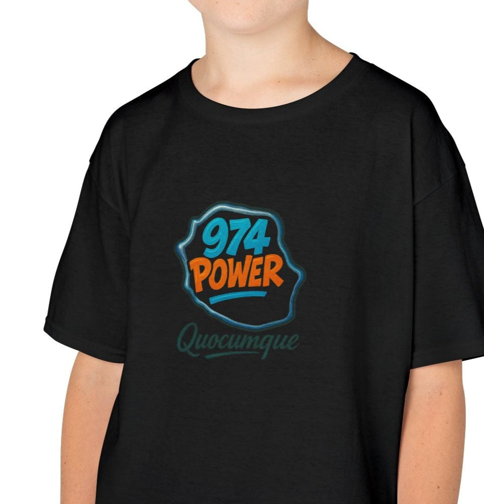 T-shirt "974 Power", Île de La Réunion, Douceur Coton, Pour les enfants de 5-6 ans( Taille XS), Pour les 7-8 ans( taille S), Pour les 9-10 ans( taille M), Pour les 11-12 ans( taille L), Pour les 13-14 ans( taille XLS)
