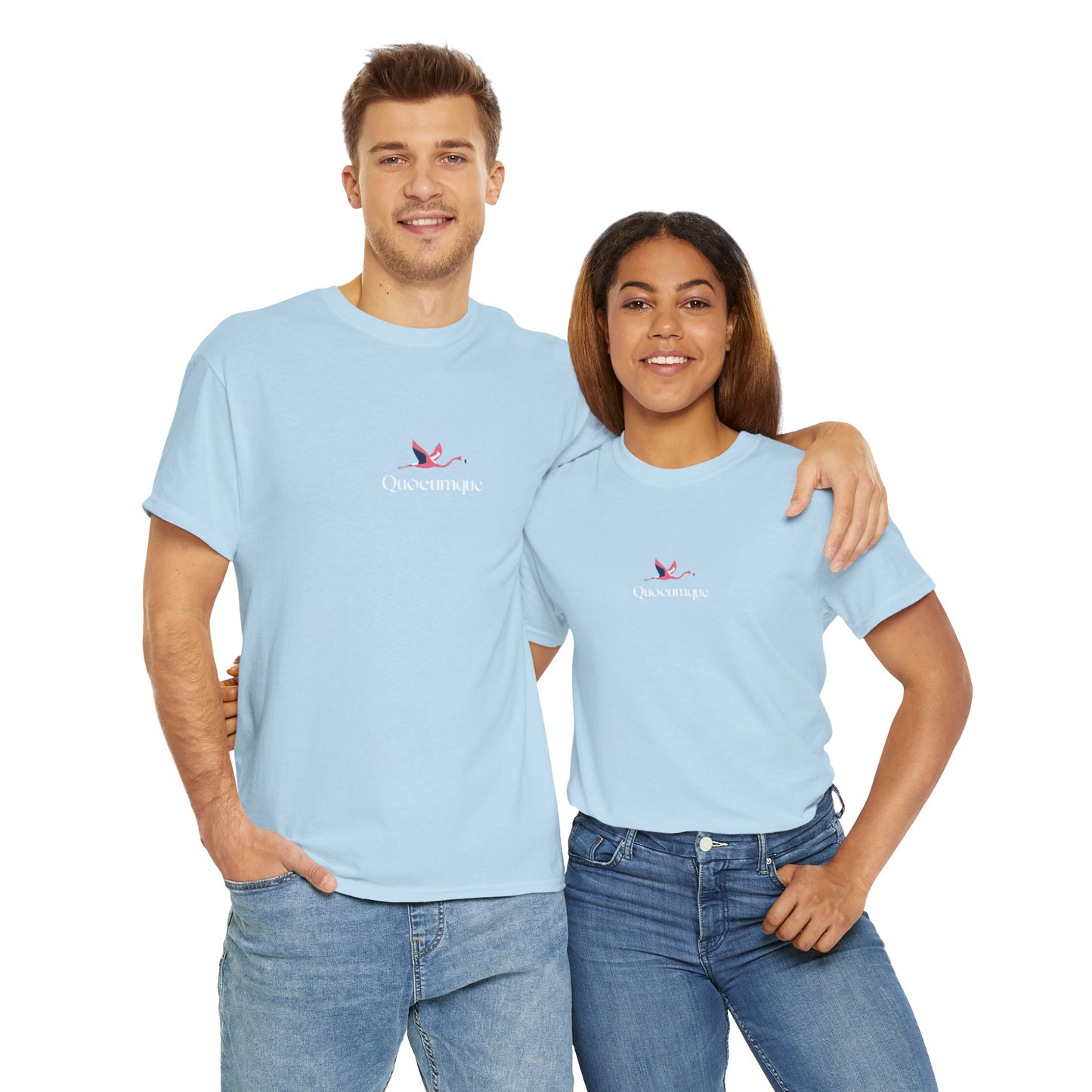 T-shirt Quocumque "Flamand Rose", Adulte, Confort Coton, Sobre, Elégant, Souvenir Unique, Cadeau, Unisexe, Classique, Rose éclatant, Femme