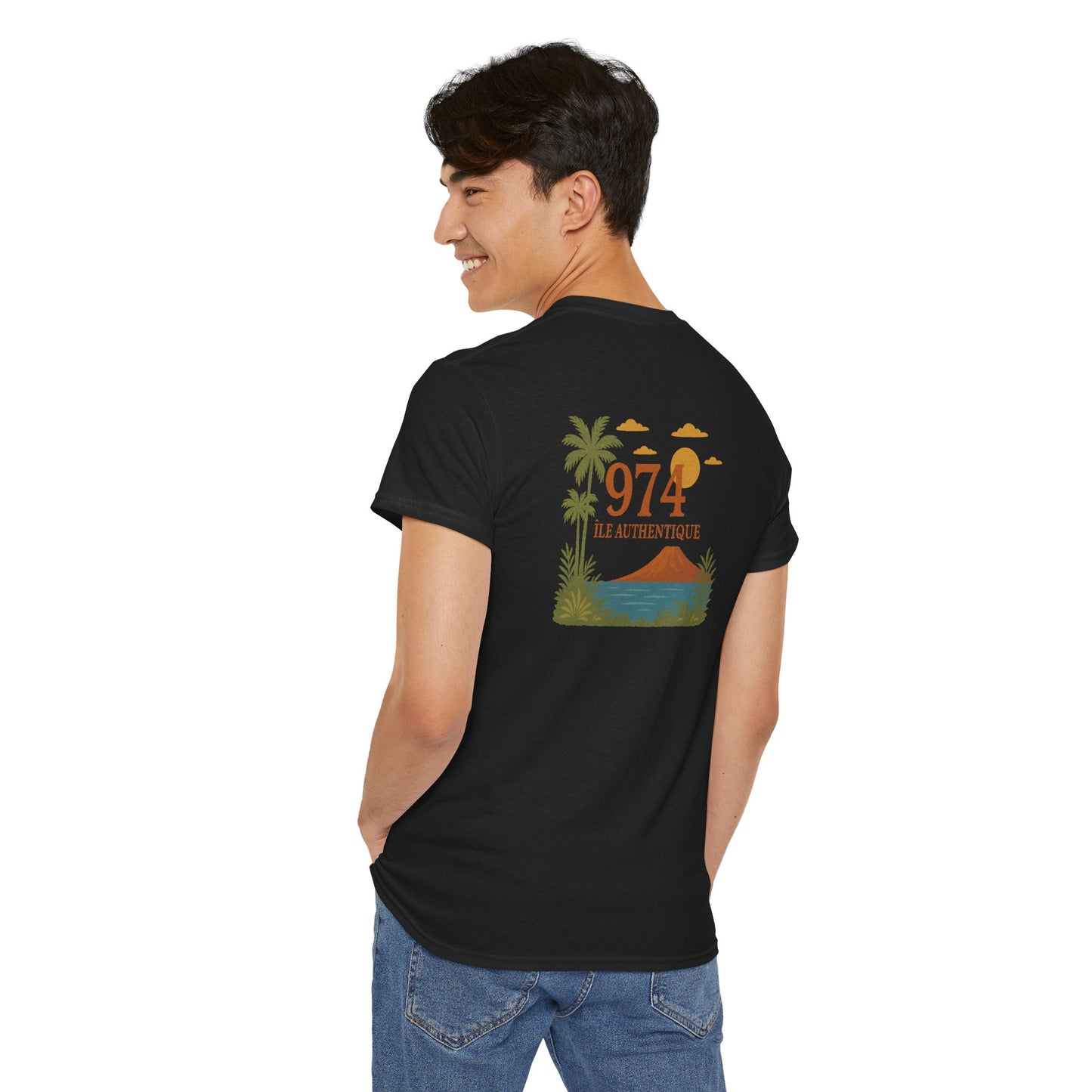 T-shirt "974 Île Authentique", Exotisme, Destination Île de La Réunion, Confort Coton, Sobre, Elégant, Souvenir Unique, Cadeau, Unisexe, Esprit Voyageur