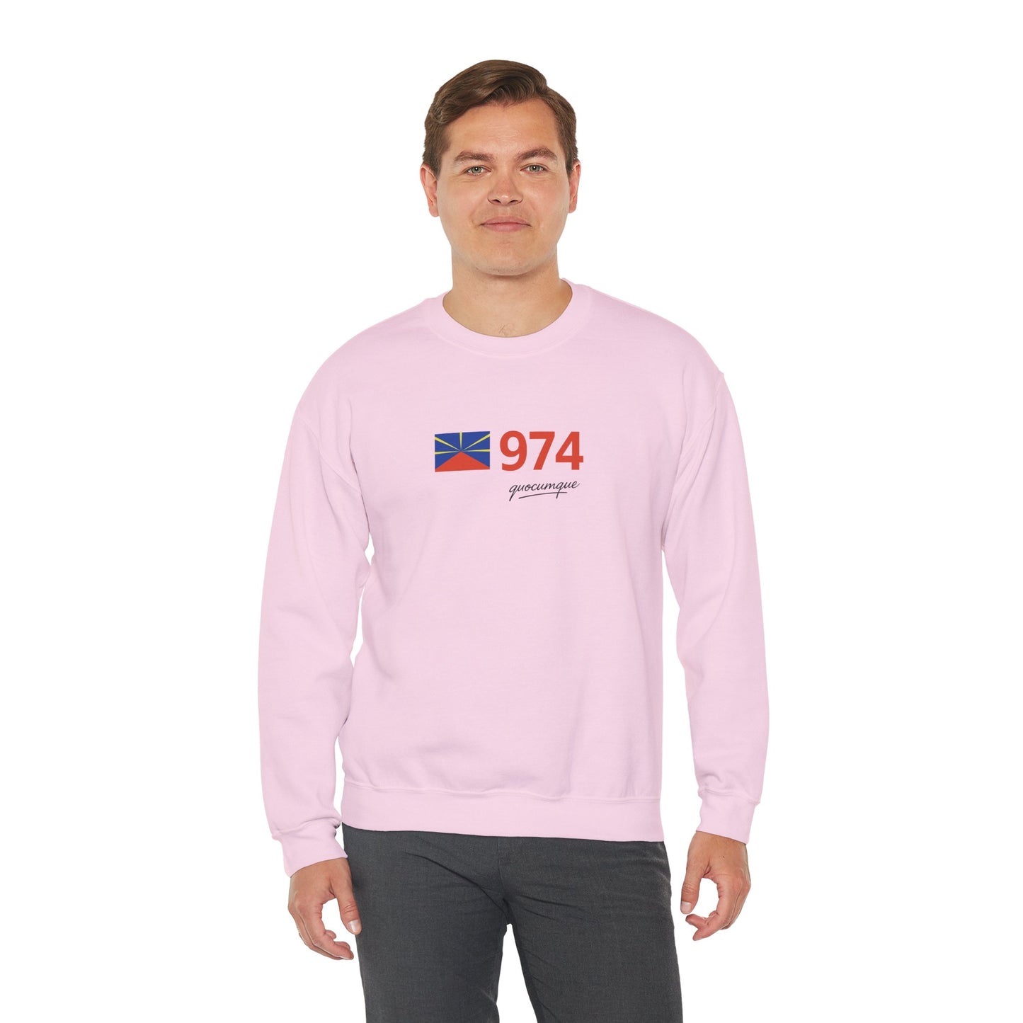 Copy of Sweat Quocumque "974 drapeau", Exotique, Destination Île De La Réunion, Adulte, Homme, Femme, Sportive, Sportif, Décontracté, Drapeau Régional