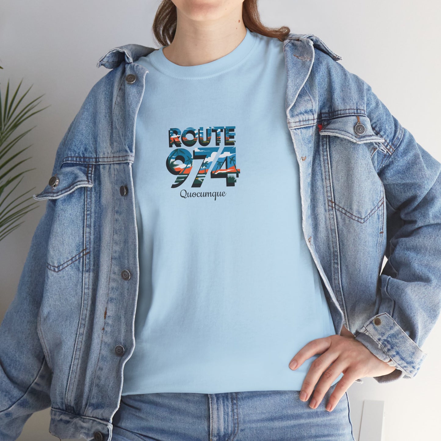 T-shirt "Route 974", Exotisme, Destination Île de La Réunion, Confort Coton, Sobre, Elégant, Souvenir Unique, Cadeau, Unisexe, Esprit Voyageur