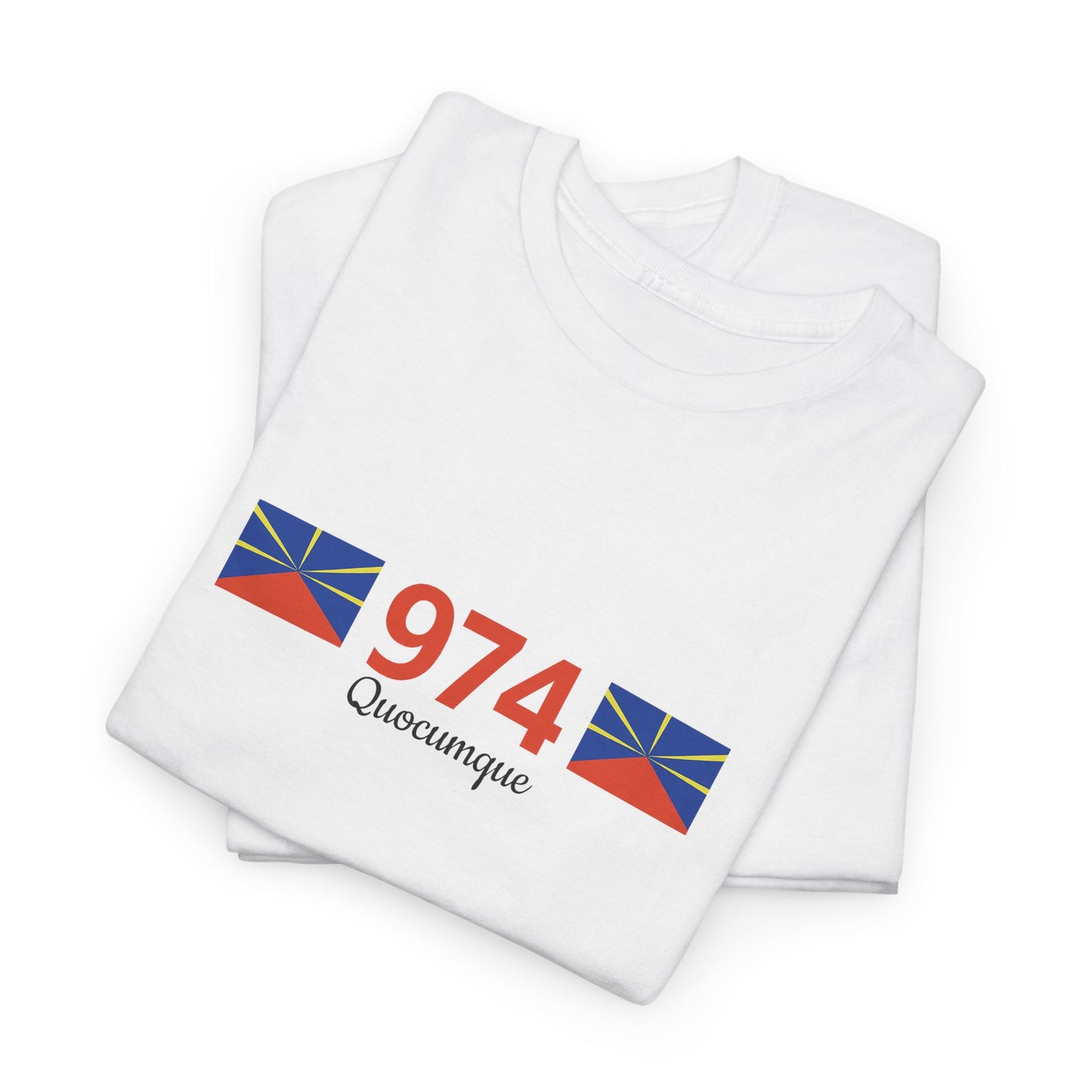 T-shirt "974 Drapeaux", Île de La Réunion, Confort Coton, Sobre, Elégant, Souvenir Unique, Cadeau, Unisexe, Esprit Voyageur