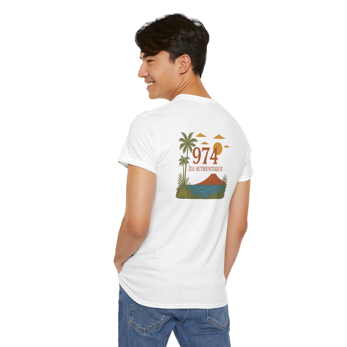T-shirt "974 Île Authentique", Exotisme, Destination Île de La Réunion, Confort Coton, Sobre, Elégant, Souvenir Unique, Cadeau, Unisexe, Esprit Voyageur