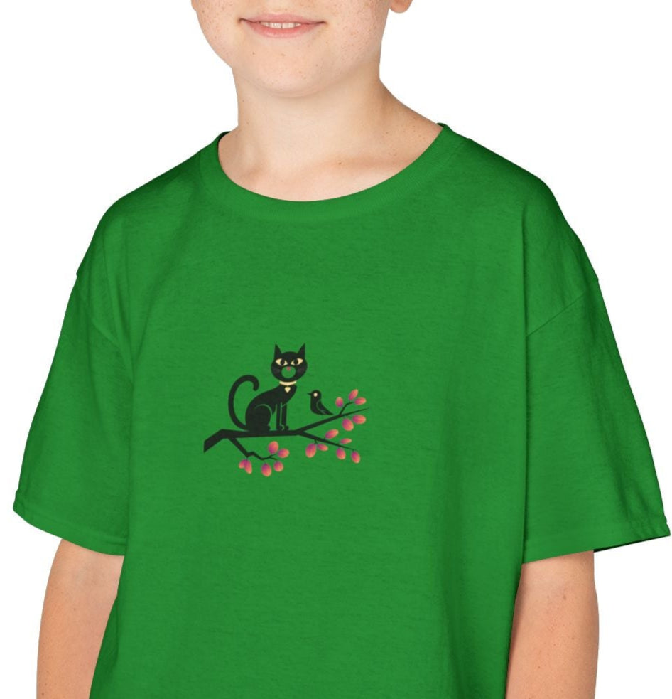 T-shirt Quocumque "Chat Oiseau", Douceur Coton, Pour les enfants de 5-6 ans( Taille XS), Pour les 7-8 ans( taille S), Pour les 9-10 ans( taille M), Pour les 11-12 ans( taille L), Pour les 13-14 ans( taille XL)
