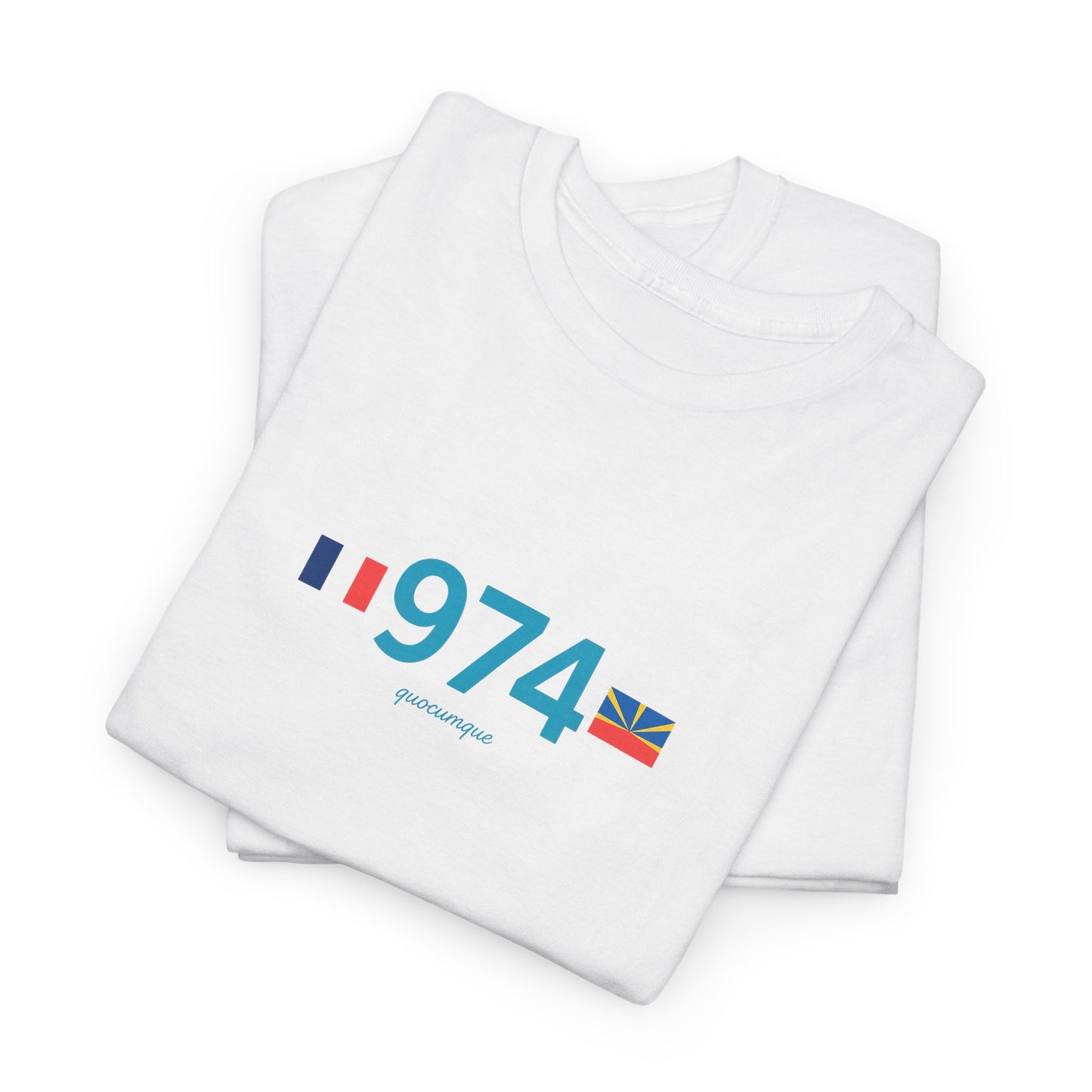 T-shirt "974 Drapeaux", Île de La Réunion, Confort Coton, Sobre, Elégant, Souvenir Unique, Cadeau, Unisexe, Esprit Voyageur