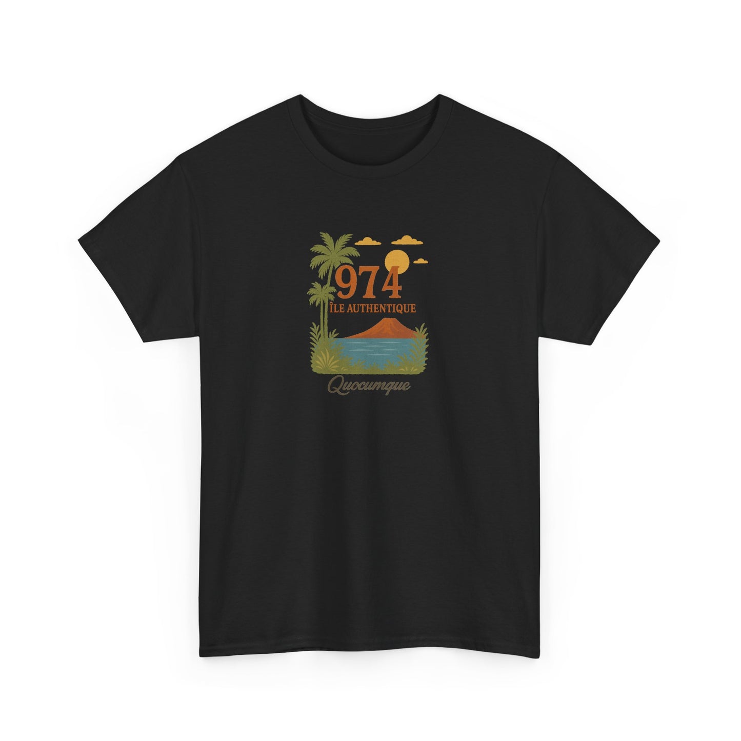 T-shirt "974 Île Authentique", Exotisme, Destination Île de La Réunion, Confort Coton, Sobre, Elégant, Souvenir Unique, Cadeau, Unisexe, Esprit Voyageur