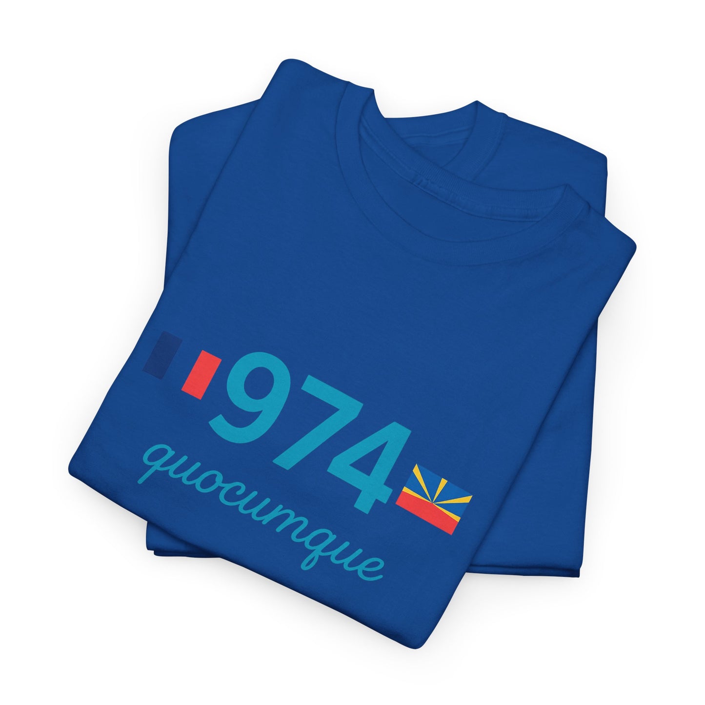 T-shirt "974 Drapeaux", Île de La Réunion, Confort Coton, Sobre, Elégant, Souvenir Unique, Cadeau, Unisexe, Esprit Voyageur