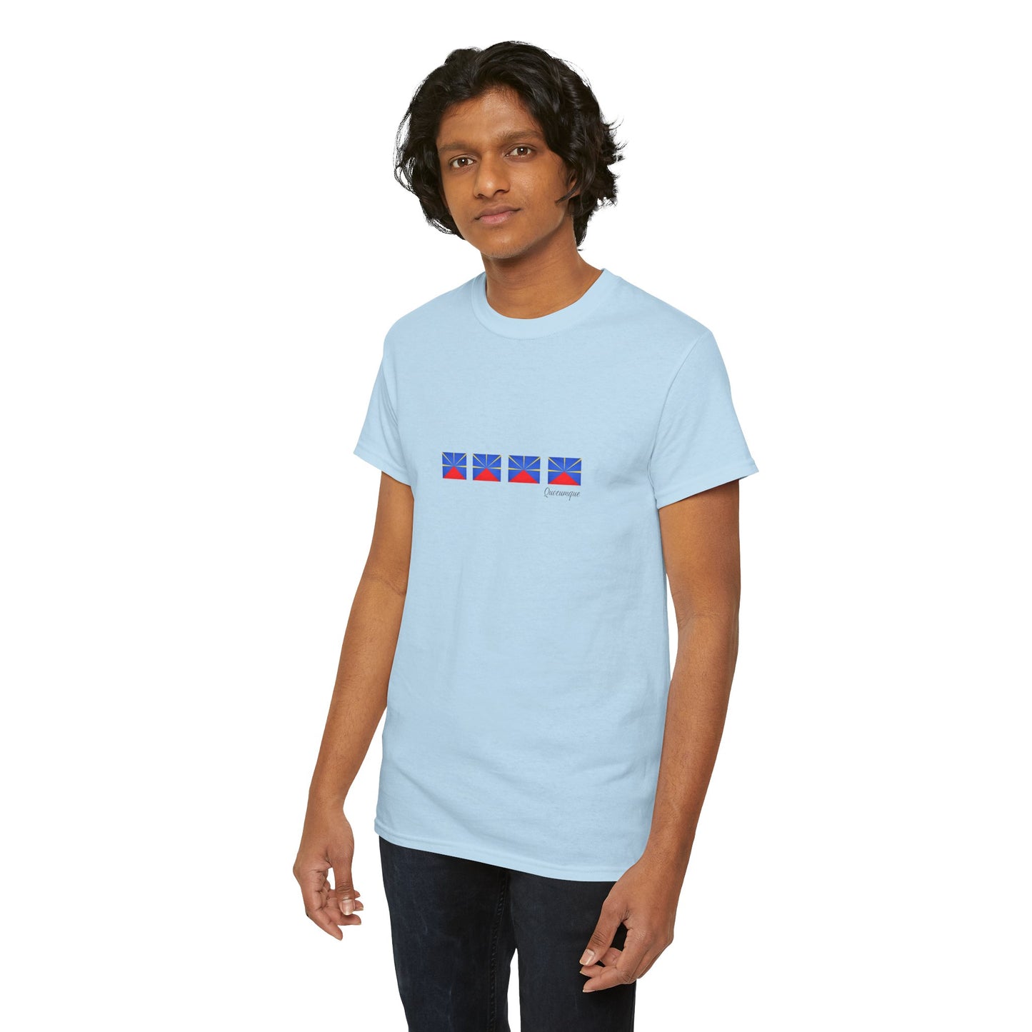 T-shirt "Drapeaux Île de La Réunion", Confort Coton, Sobre, Elégant, Souvenir Unique, Cadeau, Unisexe, Esprit Voyageur