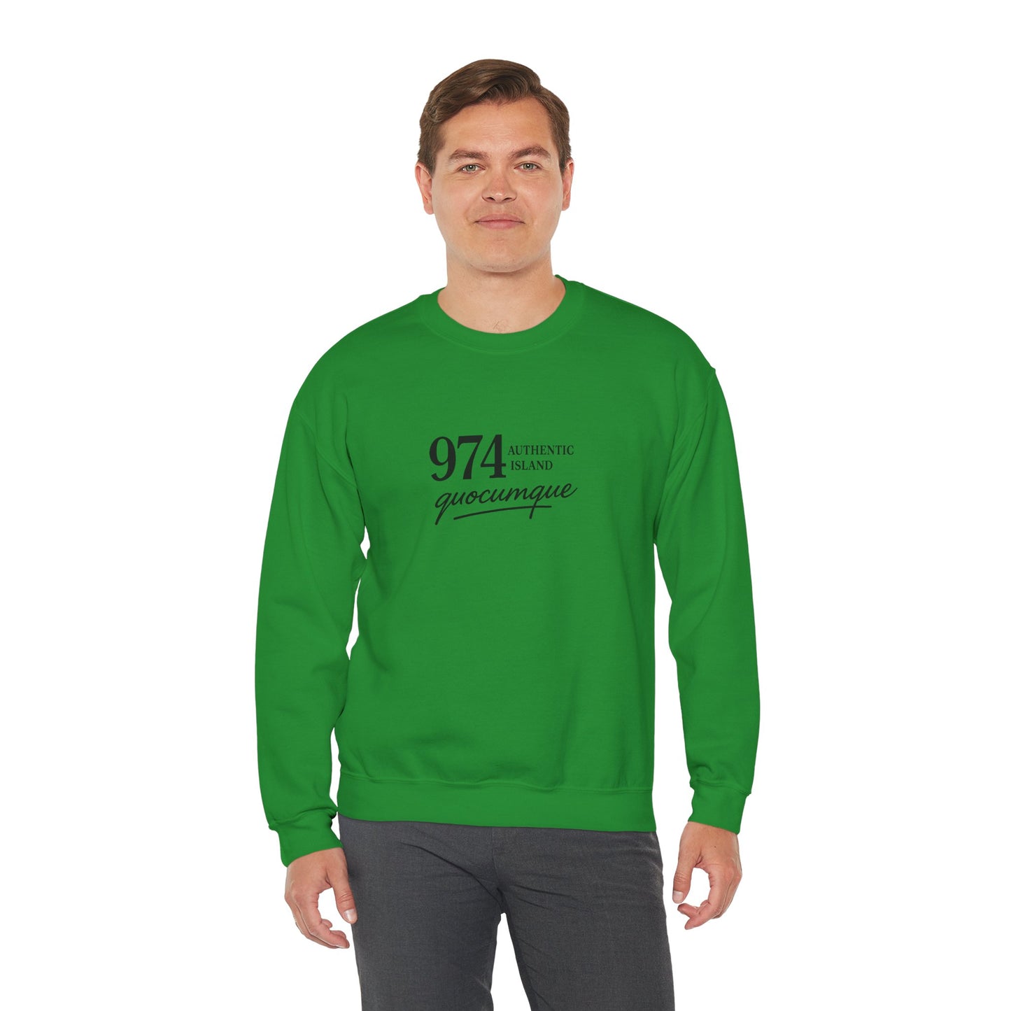 Sweat-Shirt Quocumque "974 Authentic Island", Exotique, Destination l'Île De La Réunion, Adulte, Homme, Femme, Sportive, Sportif, Décontracté, Élégant, Classique,